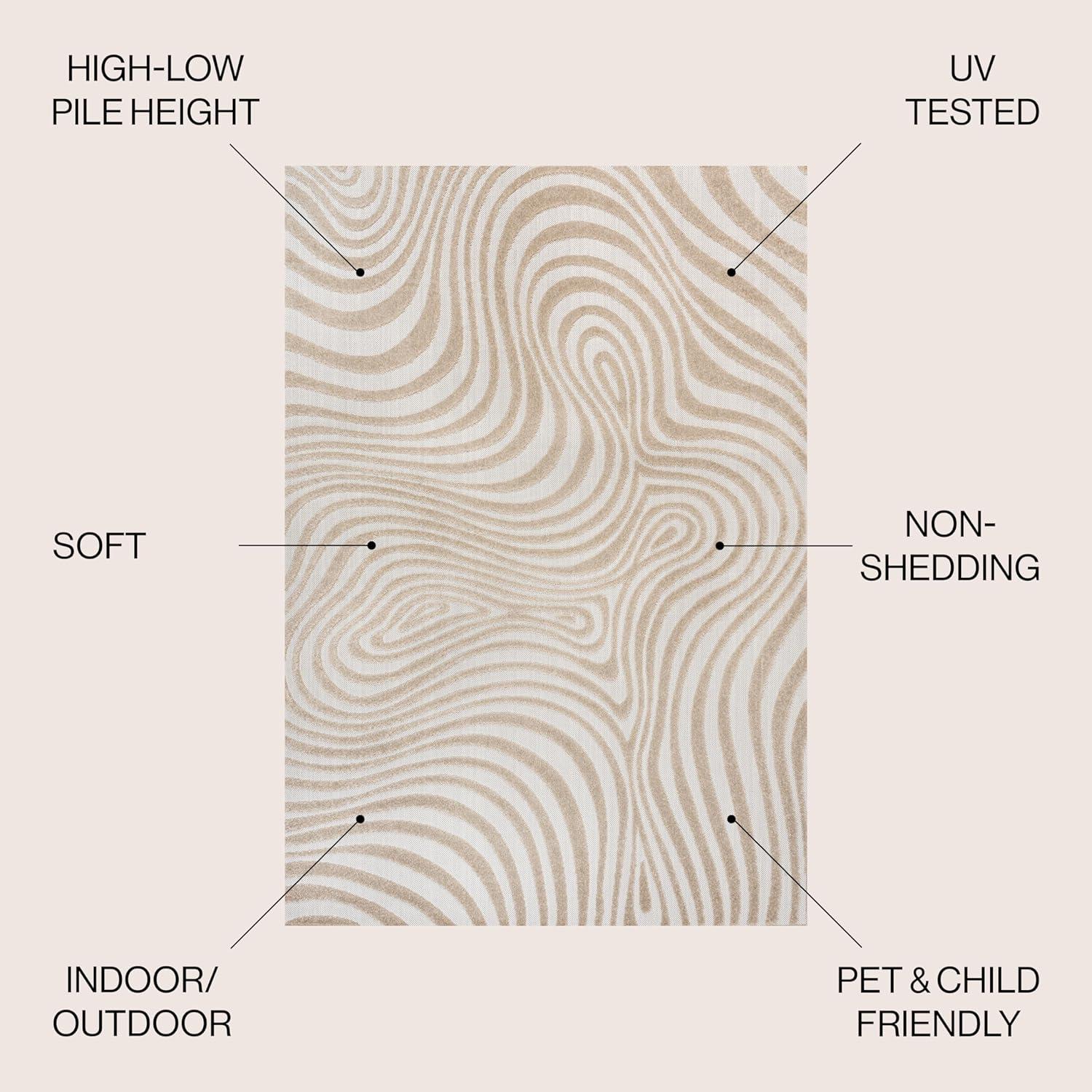 JONATHAN Y Maribo High-Low Abstract Groovy Striped Beige/Cream 5 ft. x 8 ft. Indoor/Outdoor Area Rug