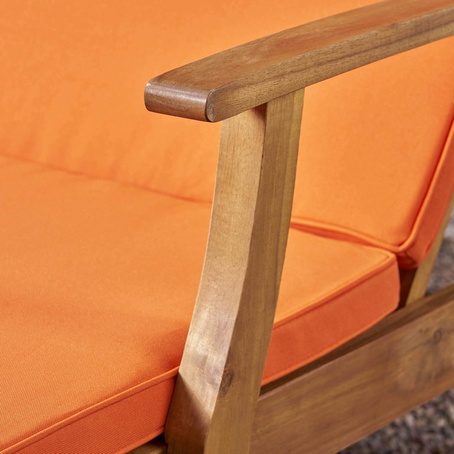GDFStudio Abena Outdoor Acacia Wood Double Adjustable Chaise Lounge with Cushions, Teak/Orange
