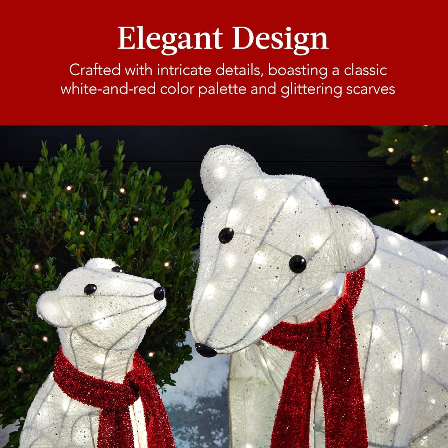 Best Choice Products Large Lighted Polar Bear Family w/ 145 Pre-Strung LED Lights, Zip Ties, Ground Stakes - Red/White