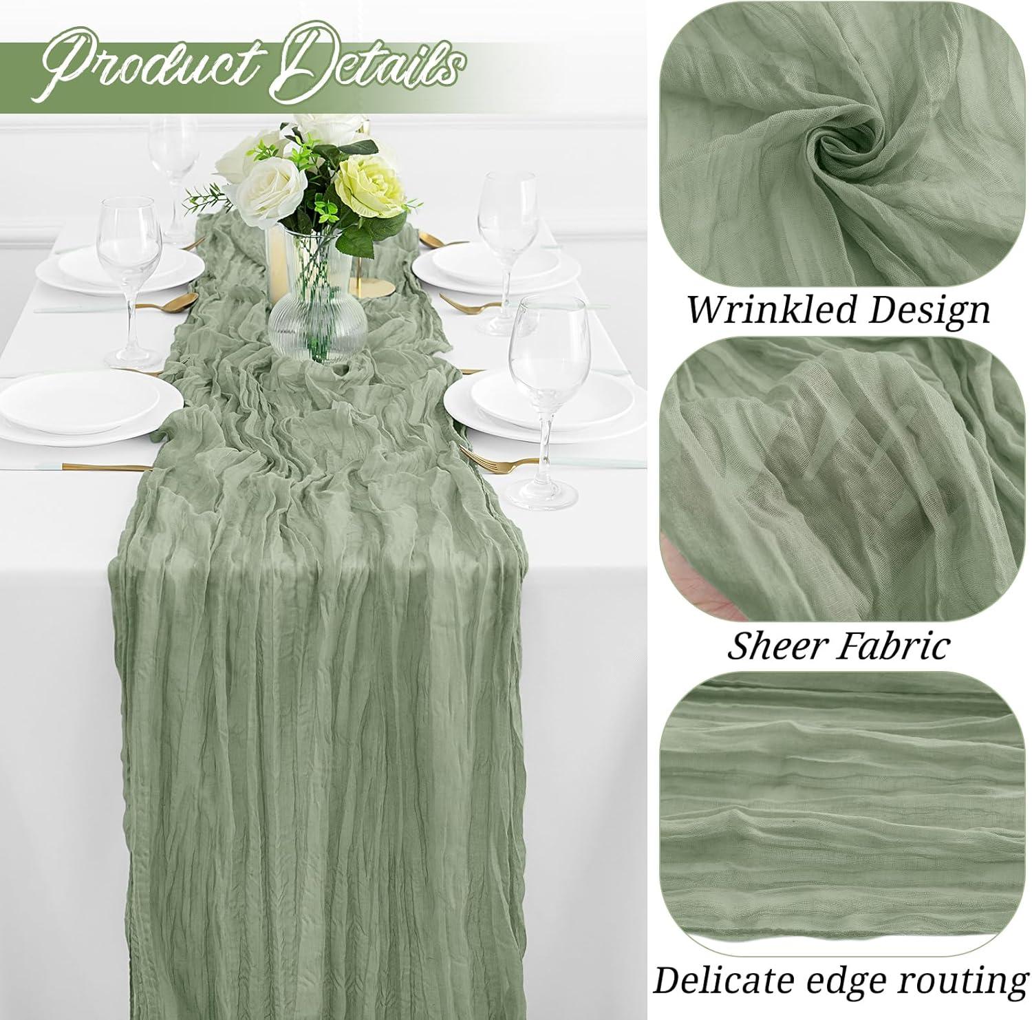 Mint Green Cheesecloth Table Runner 6 Pack 35" Boho Gauze Runner 120 inches Long Tablecloth Runner Rustic Sheer Fabric Bulk for Baby Shower Wedding Bridal Birthday Party Table Decorations