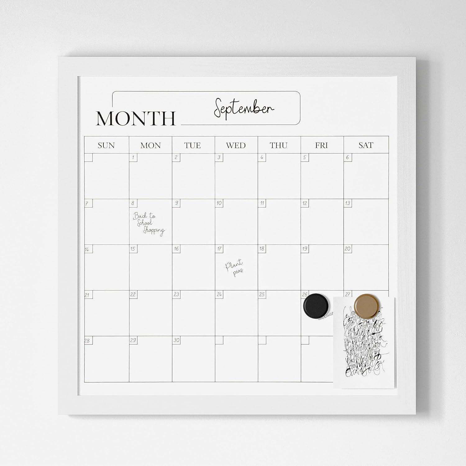 Thomas Martha Stewart Magnetic Monthly Calendar Dry Erase Board with Woodgrain Frame, Dry Erase Marker, and 2 Magnets