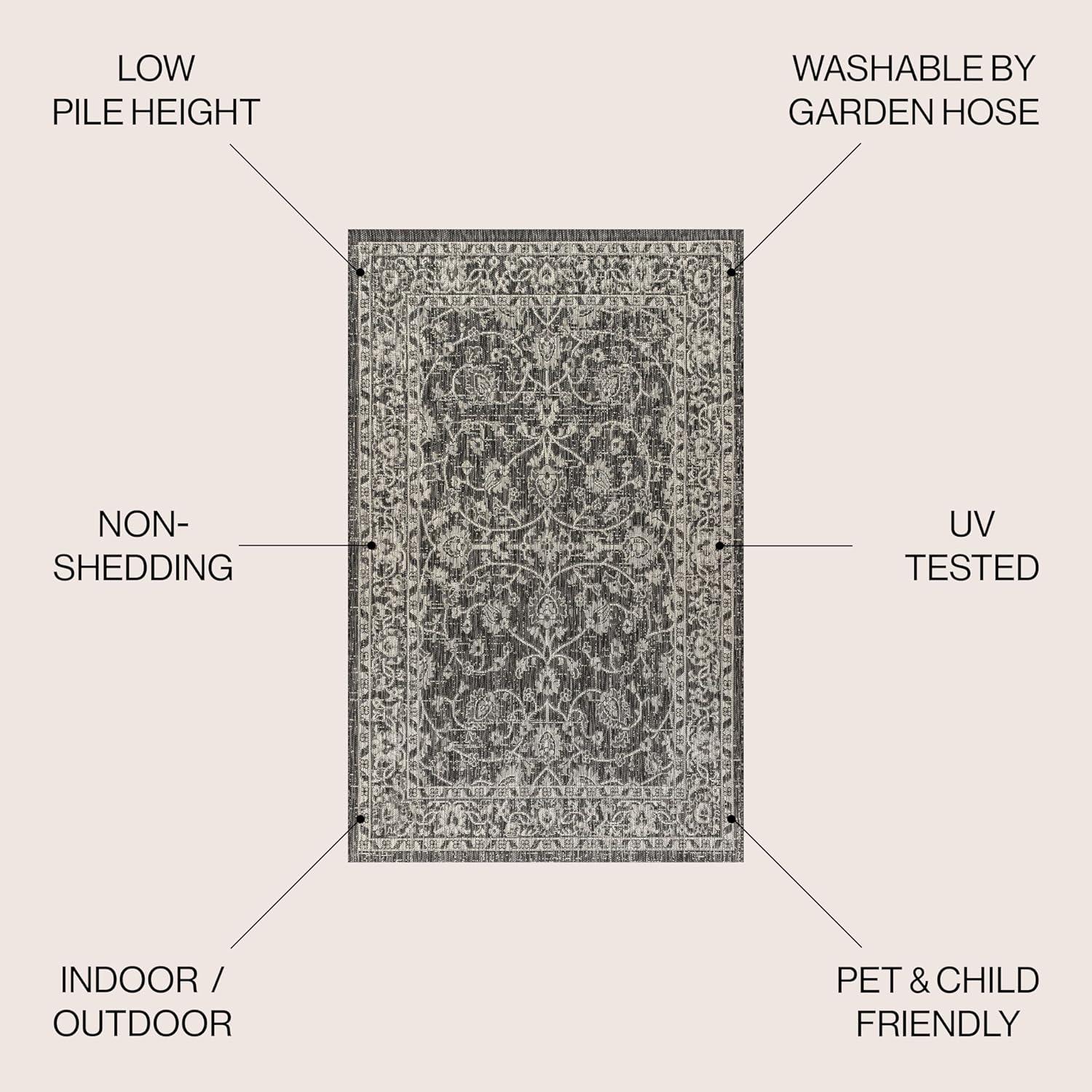 3'x5' Palazzo Vine and Border Textured Weave Indoor/Outdoor Area Rug, Black/Gray - JONATHAN Y