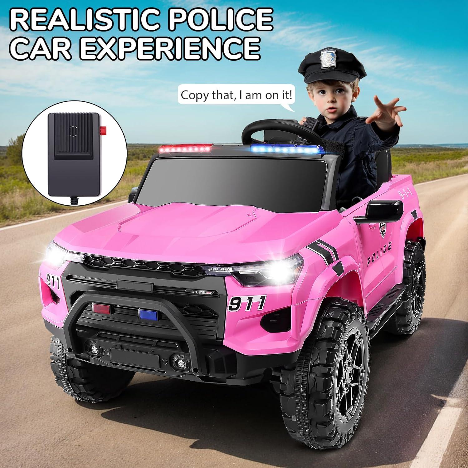 24V 2-Seater Ride On Car Police Pickup with Remote Control, 2WD/4WD 800W Motors, 3 Speeds, Electric Truck Car Toys For Kids With Police Siren, Alarm Lights, MP3, 2 Safety Belts