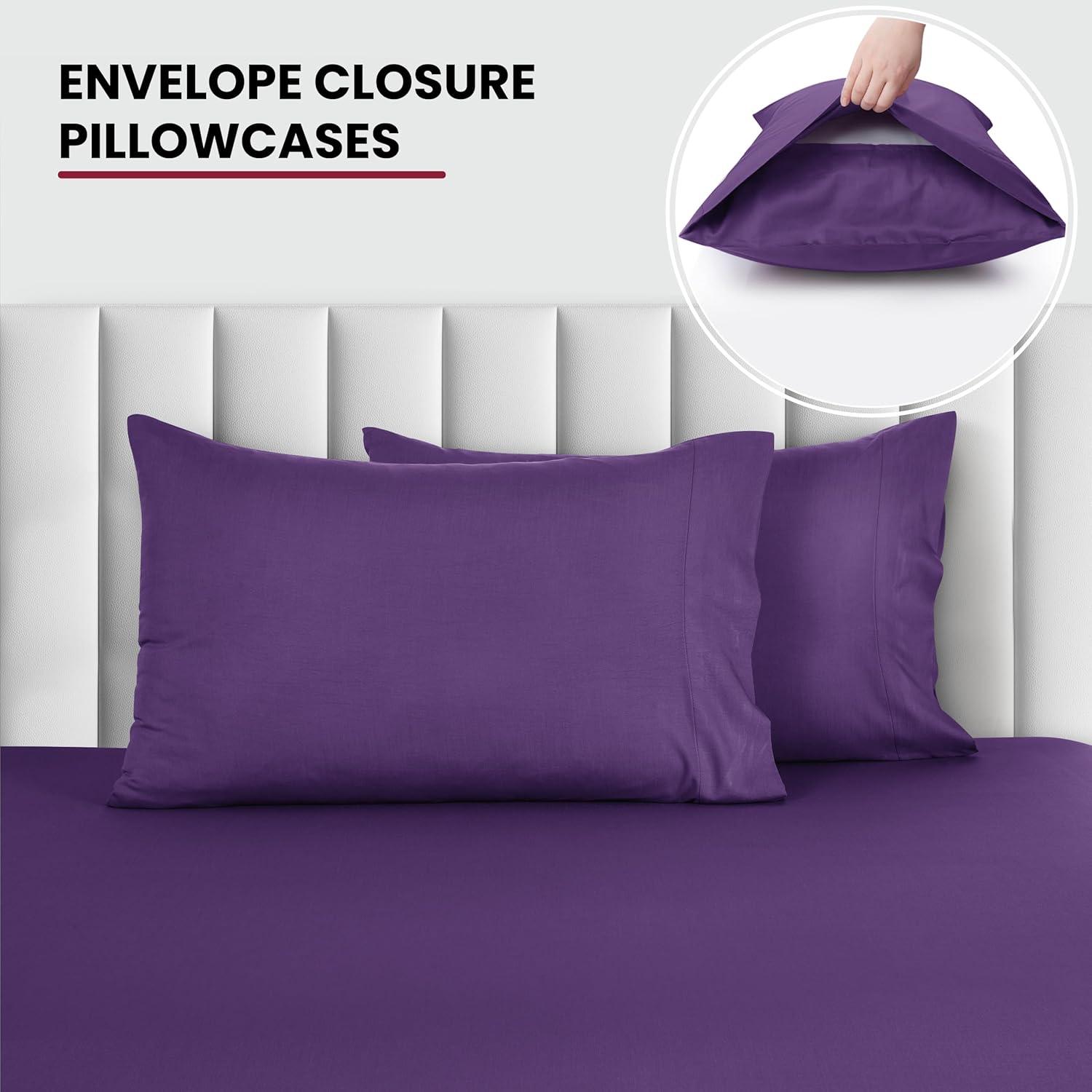 Twin 3 PC Piece Rayon From Bamboo Sheets Solid Deep Pocket Sheet Set - Purple