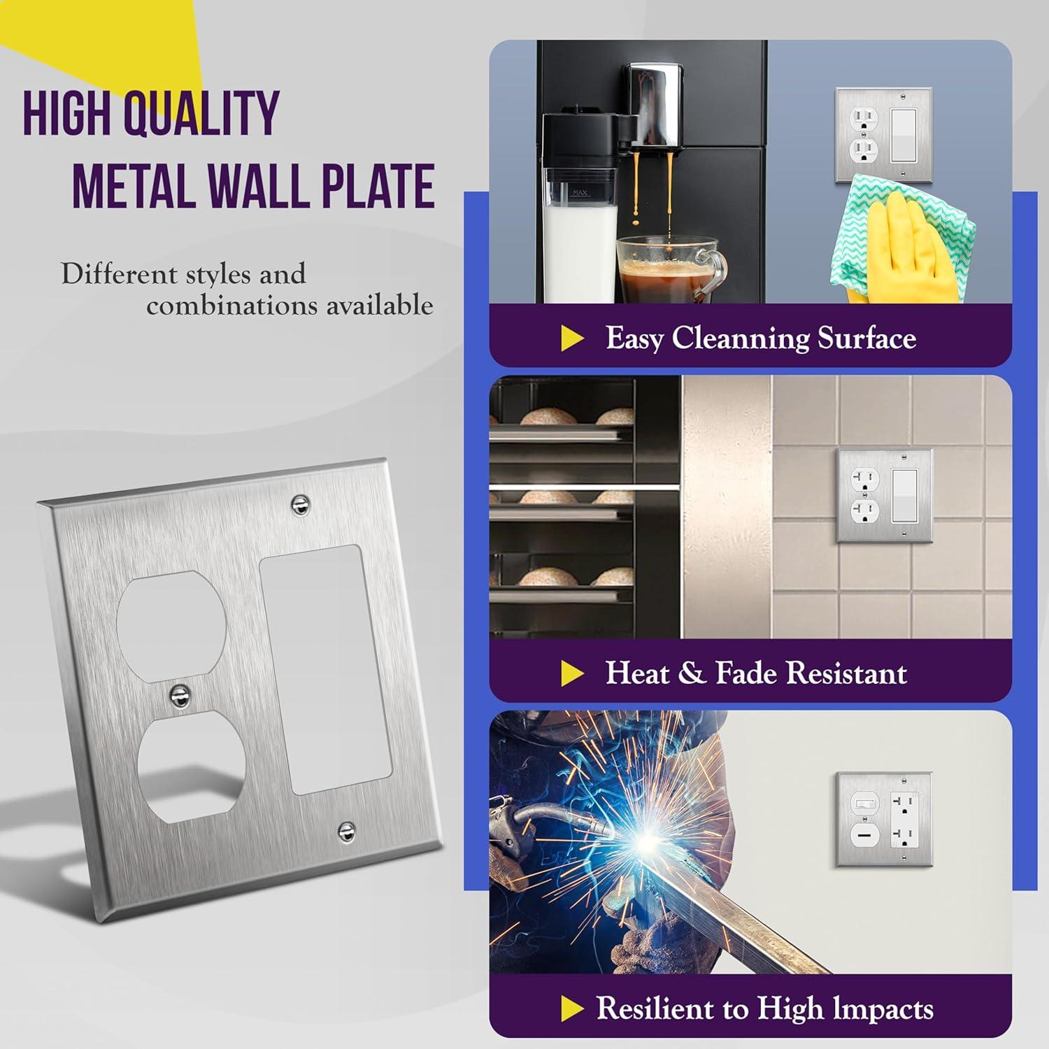 Stainless Steel 2-Gang Combination Wall Plate