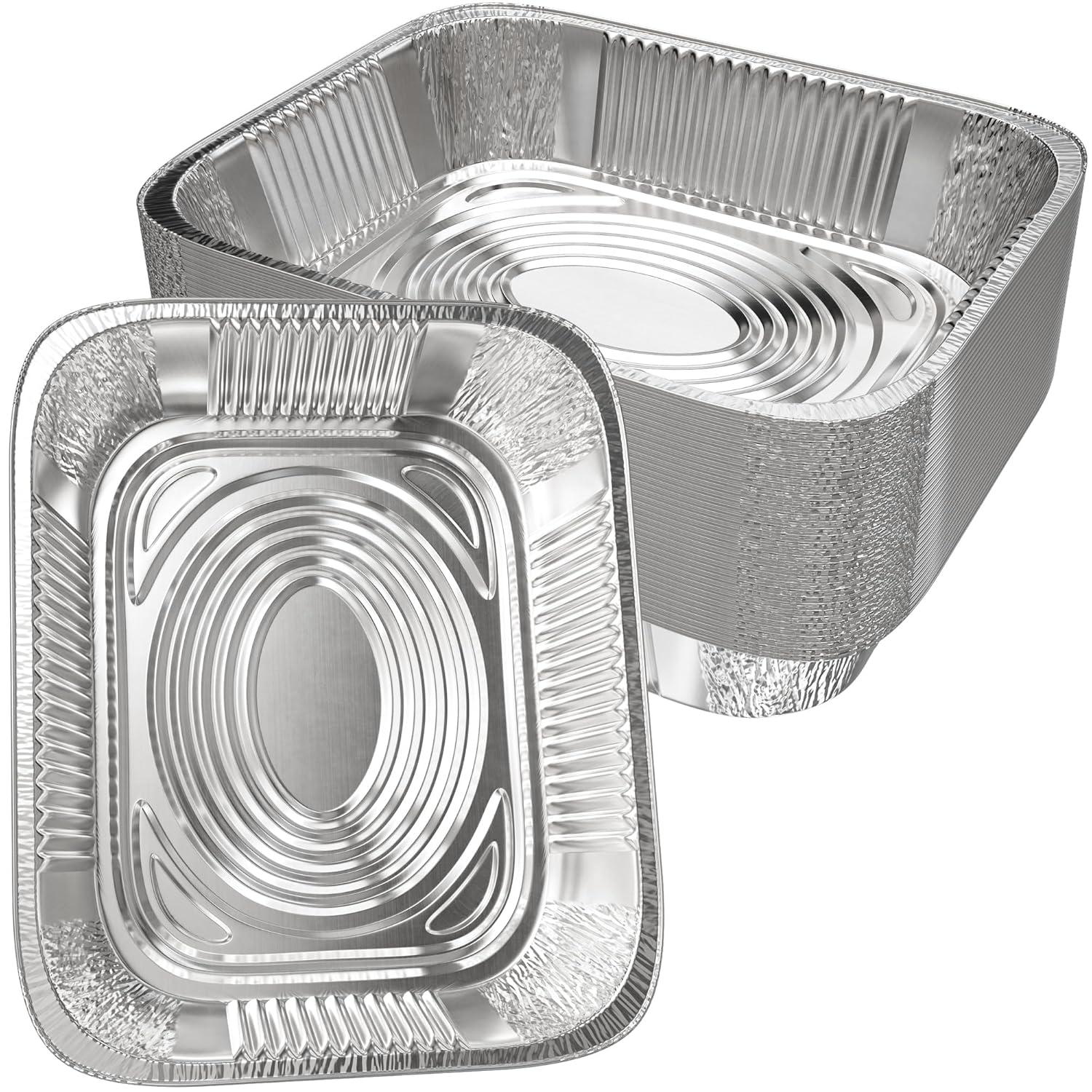 9x13 Aluminum Foil Pans (10 Pack), Disposable Half Size Deep Foil Pans, Cookware, Food Prepping, Large Pans for Baking, Reheating, Grilling