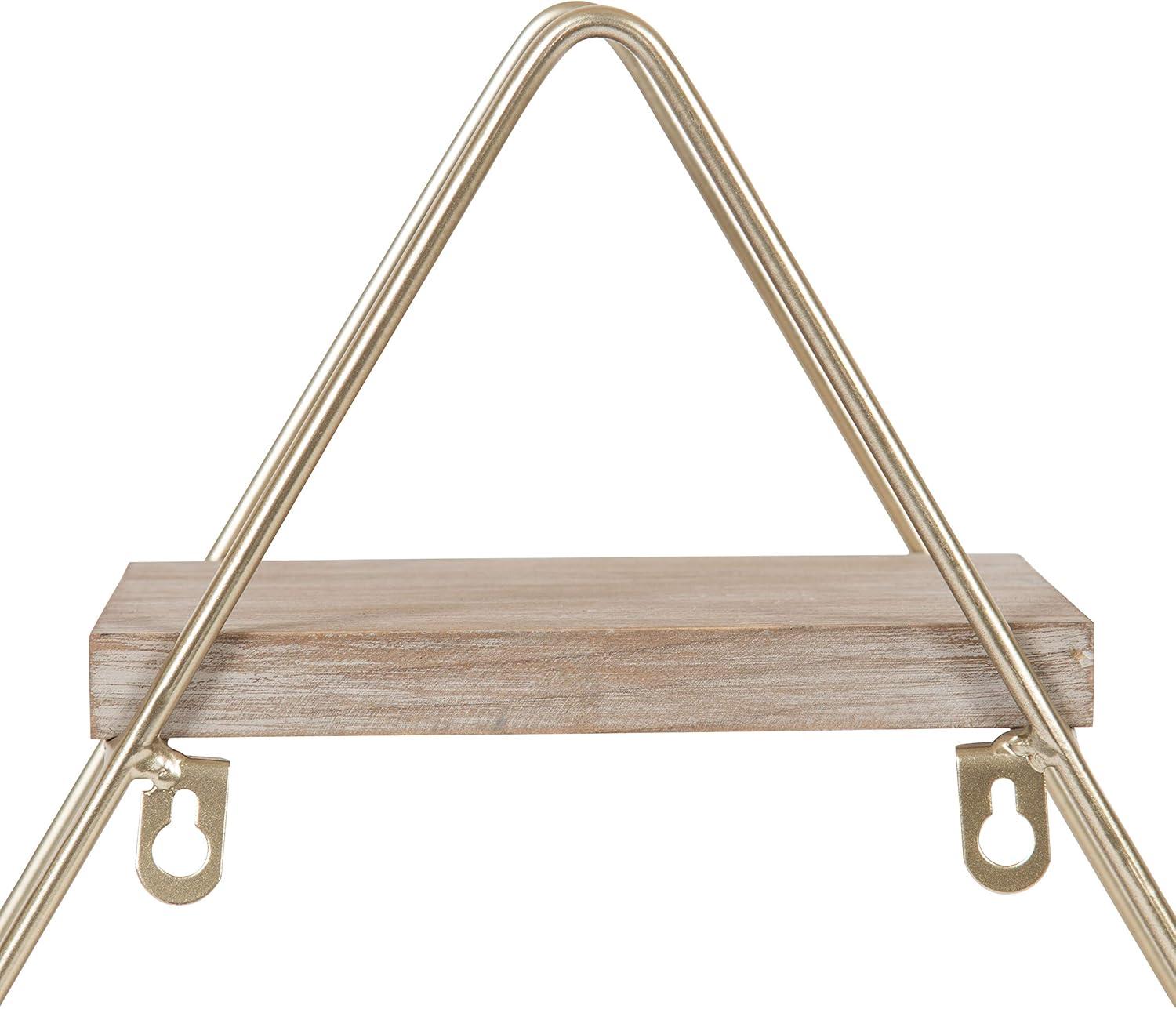 Kate & Laurel All Things Decor 20.8" x 24.2" Tilde Three-Tier Triangle Wood and Metal Wall Shelf Natural/Gold