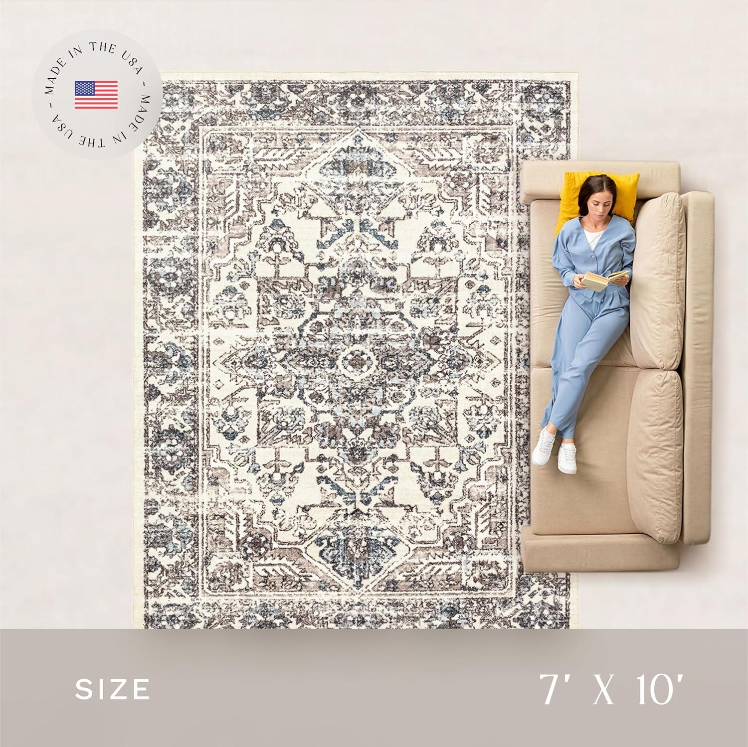 Maples Rugs Antique Border Traditional Beige Ivory Indoor Area Rug, 7' x 10'