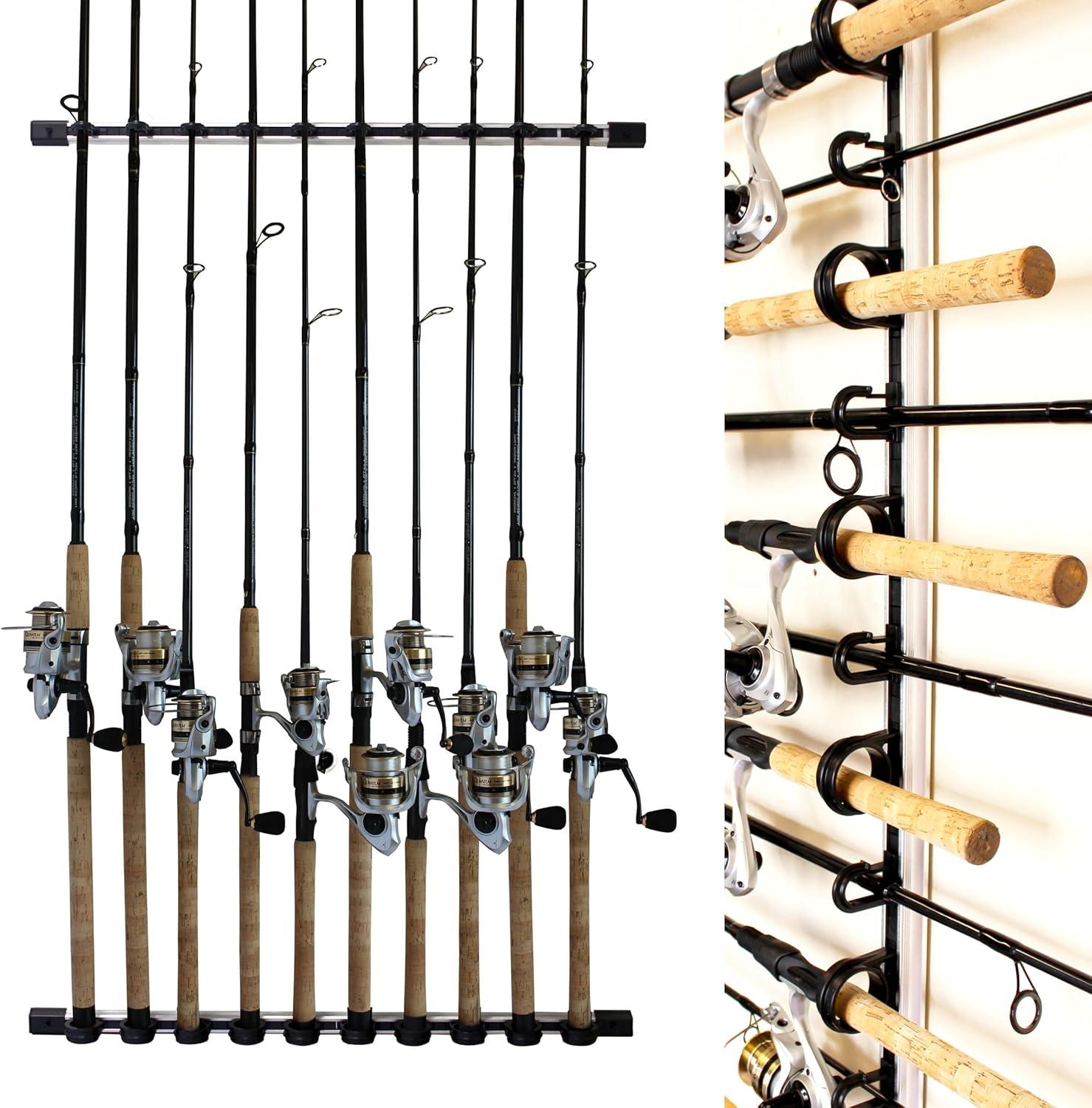 Rush Creek Creations 3 in 1 Aluminum 10 Fishing Rod Wall/Ceiling Rack