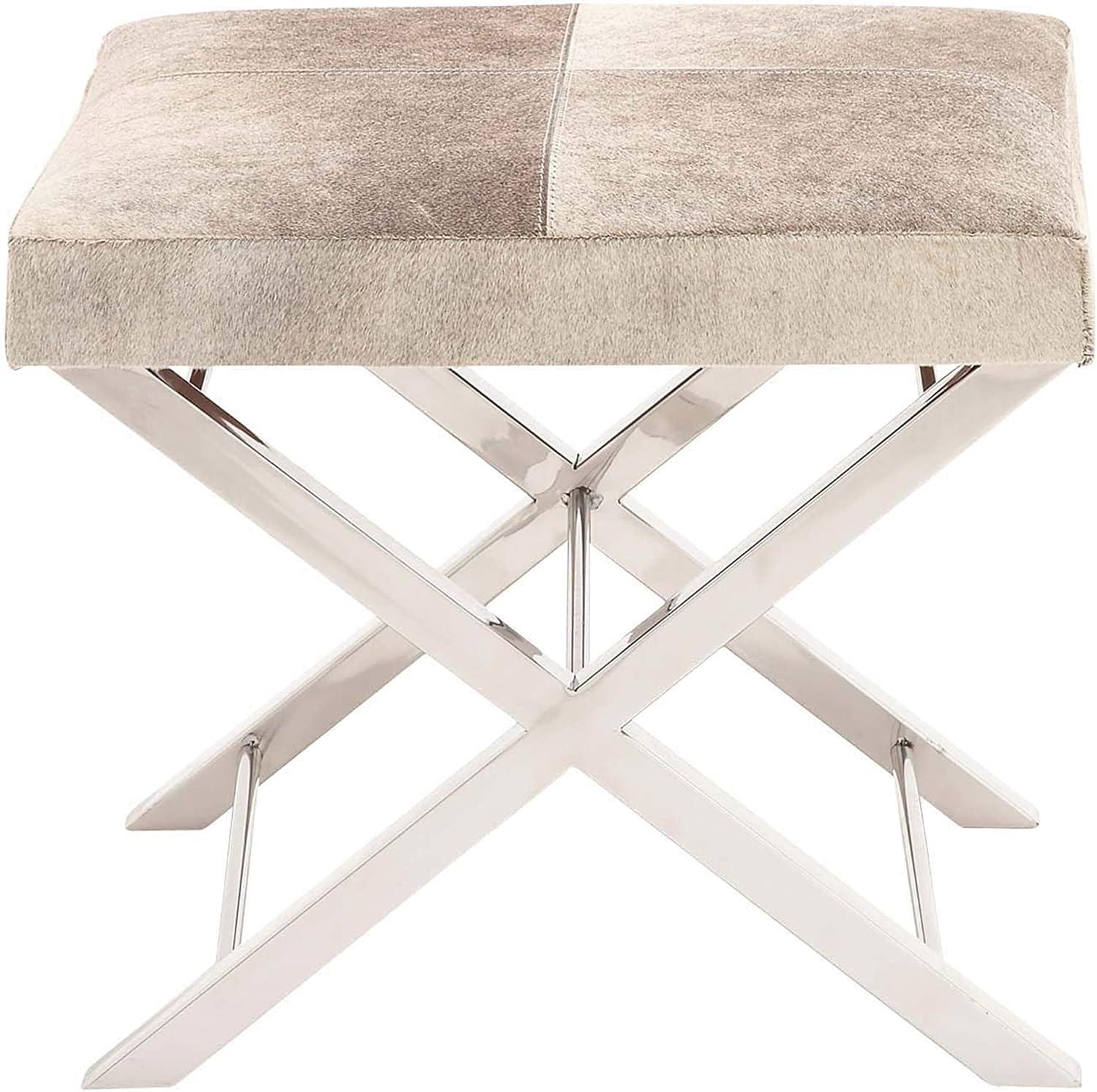 DecMode Stainless Steel Hair on Hide Stool, Gray