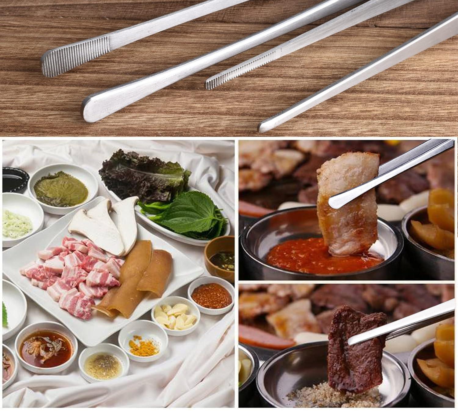 Bentne 12Inch Fine Tweezer Tongs 2pcs Extra Long Stainless Steel Tweezers Tongs for Outdoor BBQ Daily Cooking