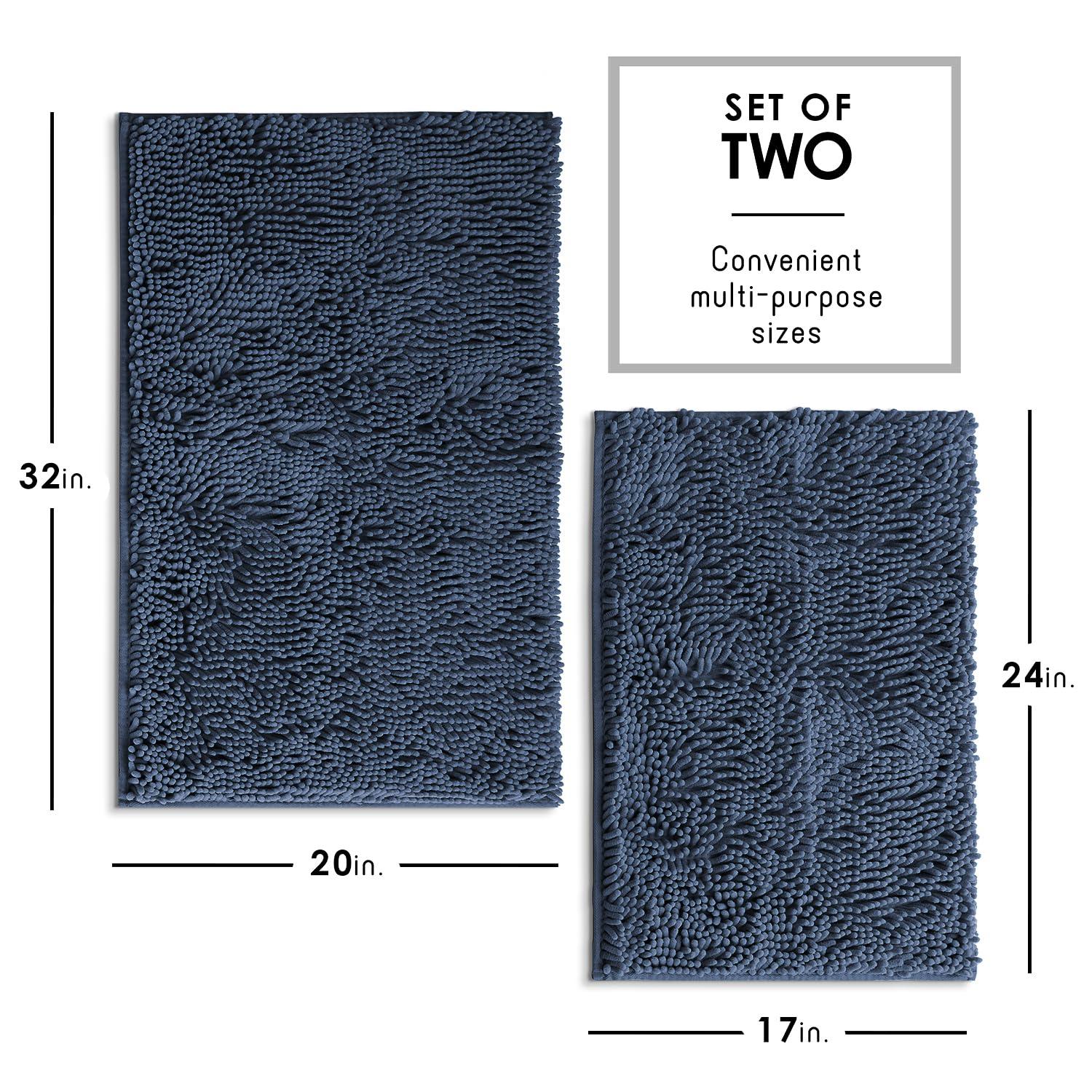 Hearth & Harbor Bathroom Rugs, Chenille Bath Mat - Navy Bath Rug, 26x44