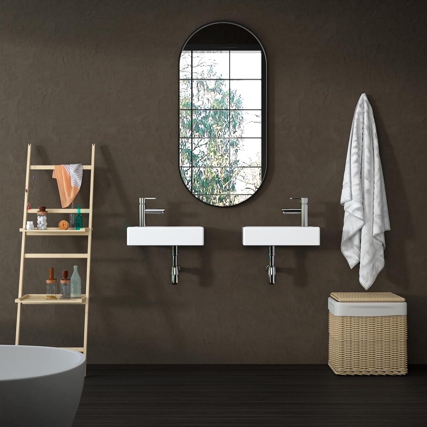 MEJE 16x13-inch Oval White Ceramic Vessel Sink,Modern Egg Shape Bowl, Above Counter Bathroom Vanity Sink