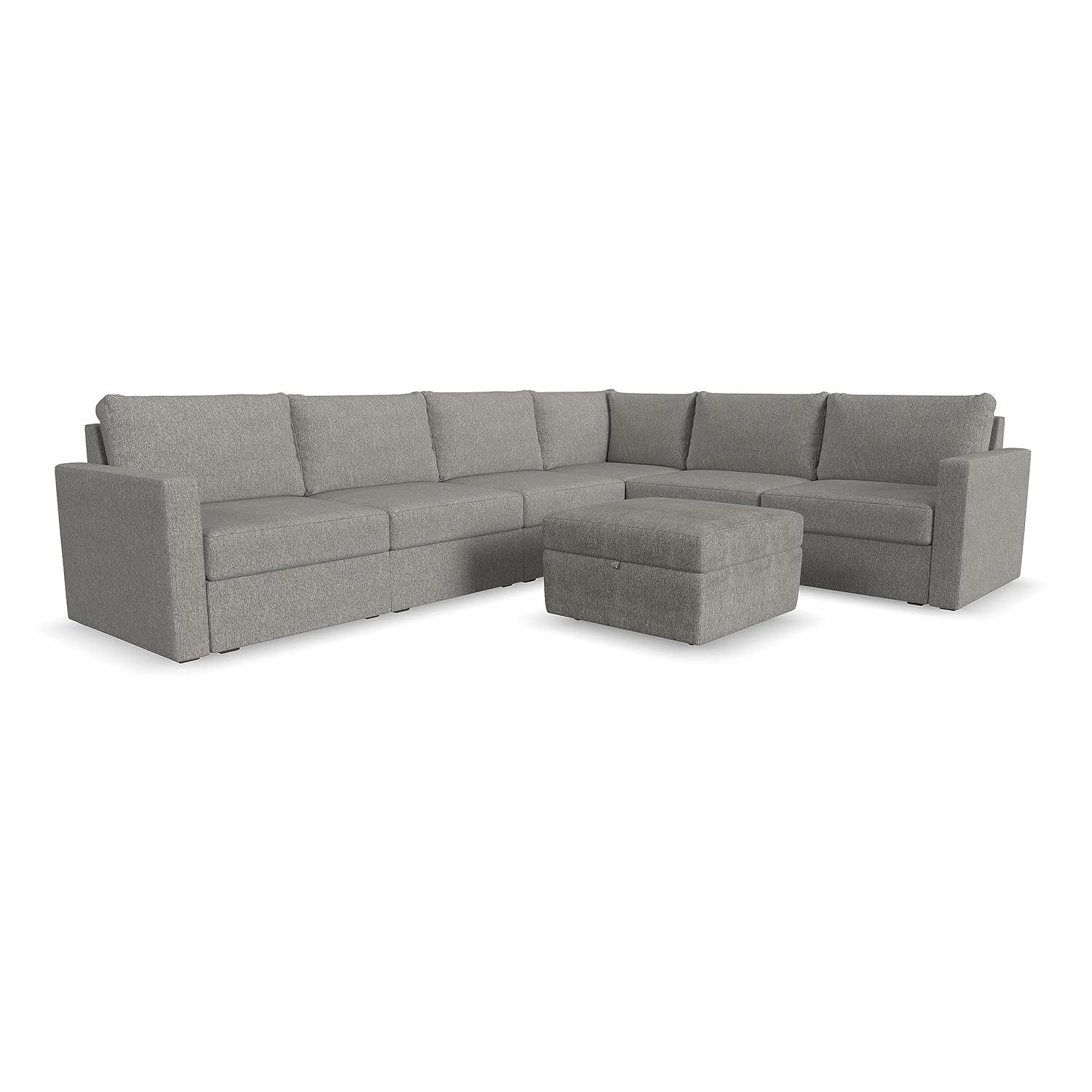 Flex 6 - Piece Upholstered Modular Sectional with Storage Ottoman