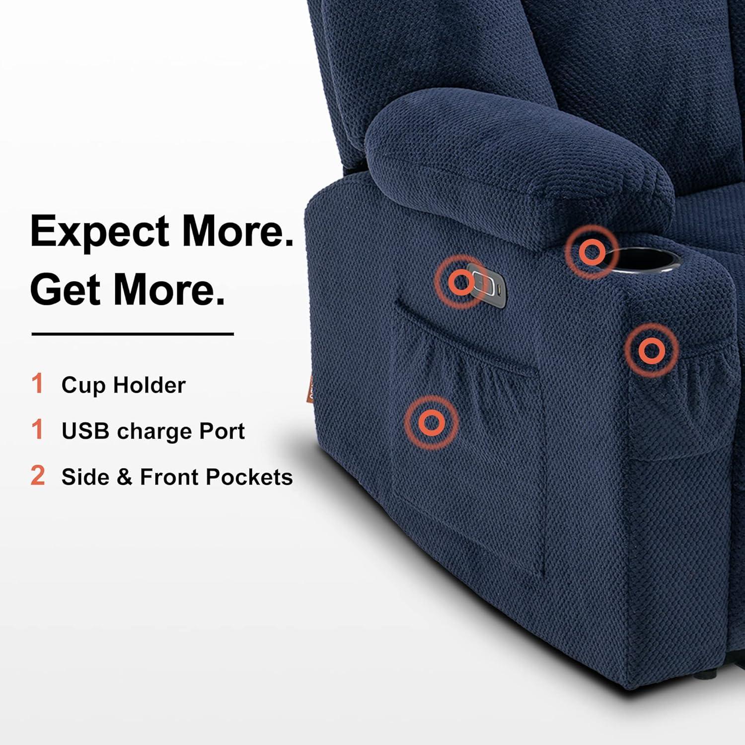 Navy Blue Fabric Reclining Loveseat with Cup Holders