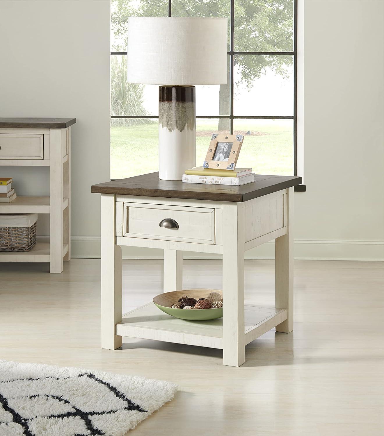 Martin Svensson Home Monterey End Table, Cream White and Brown