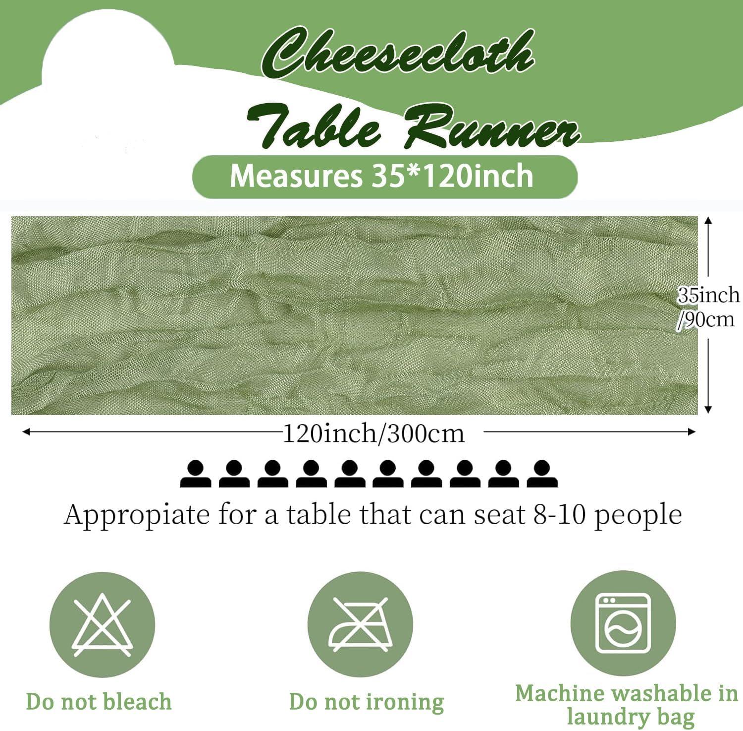 Mint Green Cheesecloth Table Runner 6 Pack 35" Boho Gauze Runner 120 inches Long Tablecloth Runner Rustic Sheer Fabric Bulk for Baby Shower Wedding Bridal Birthday Party Table Decorations