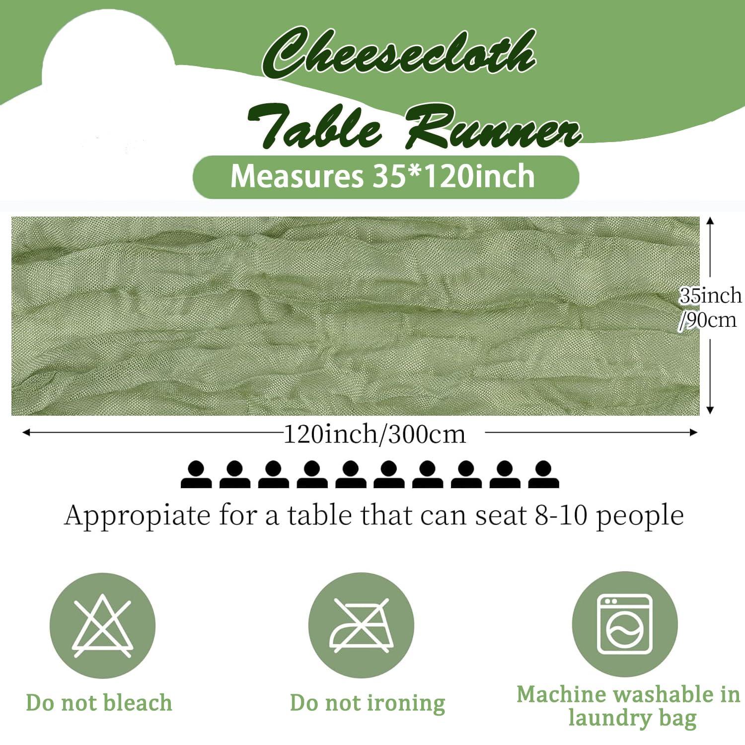 Mint Green Cheesecloth Table Runner 6 Pack 35" Boho Gauze Runner 120 inches Long Tablecloth Runner Rustic Sheer Fabric Bulk for Baby Shower Wedding Bridal Birthday Party Table Decorations