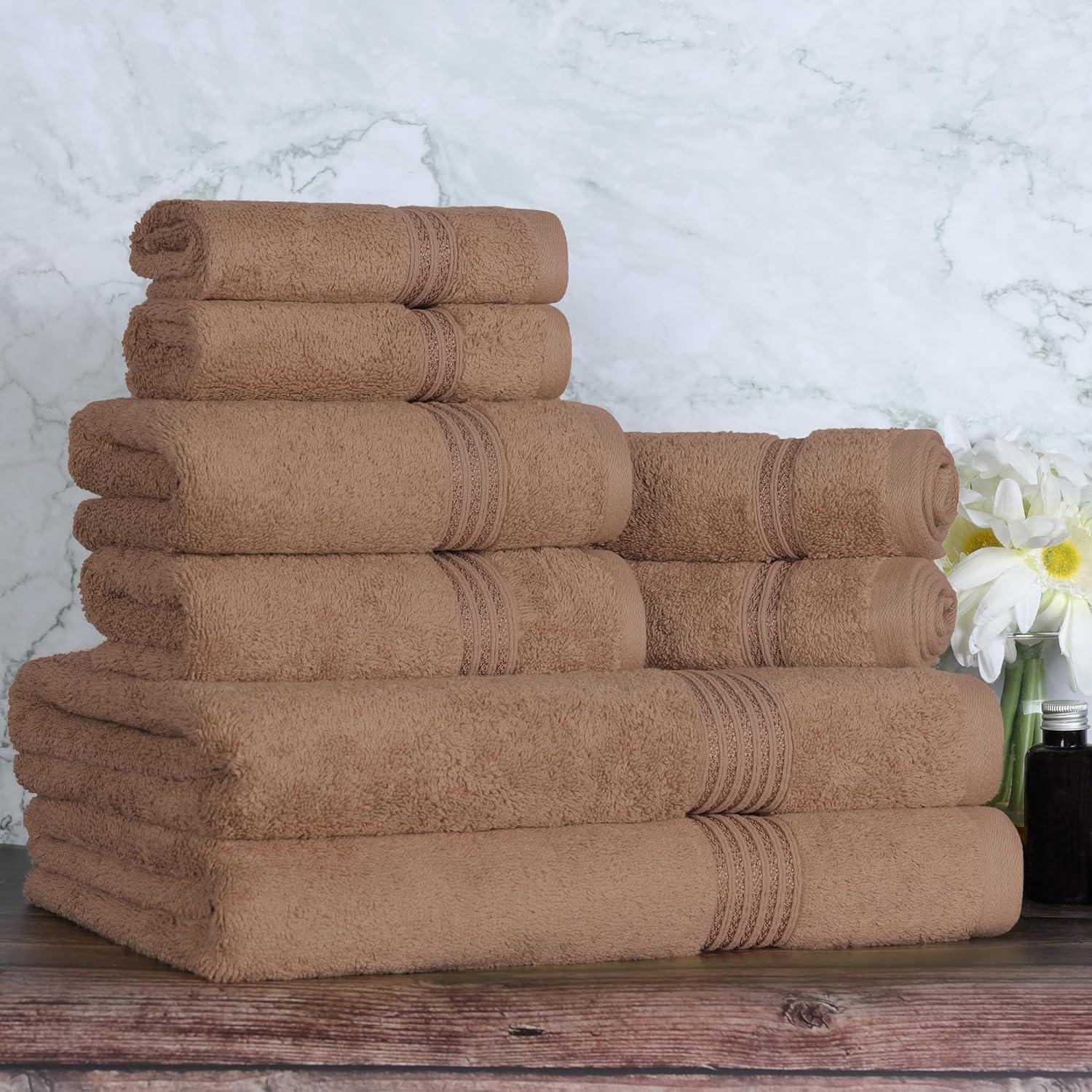 Mocha Egyptian Cotton 8-Piece Towel Set with Rope Border