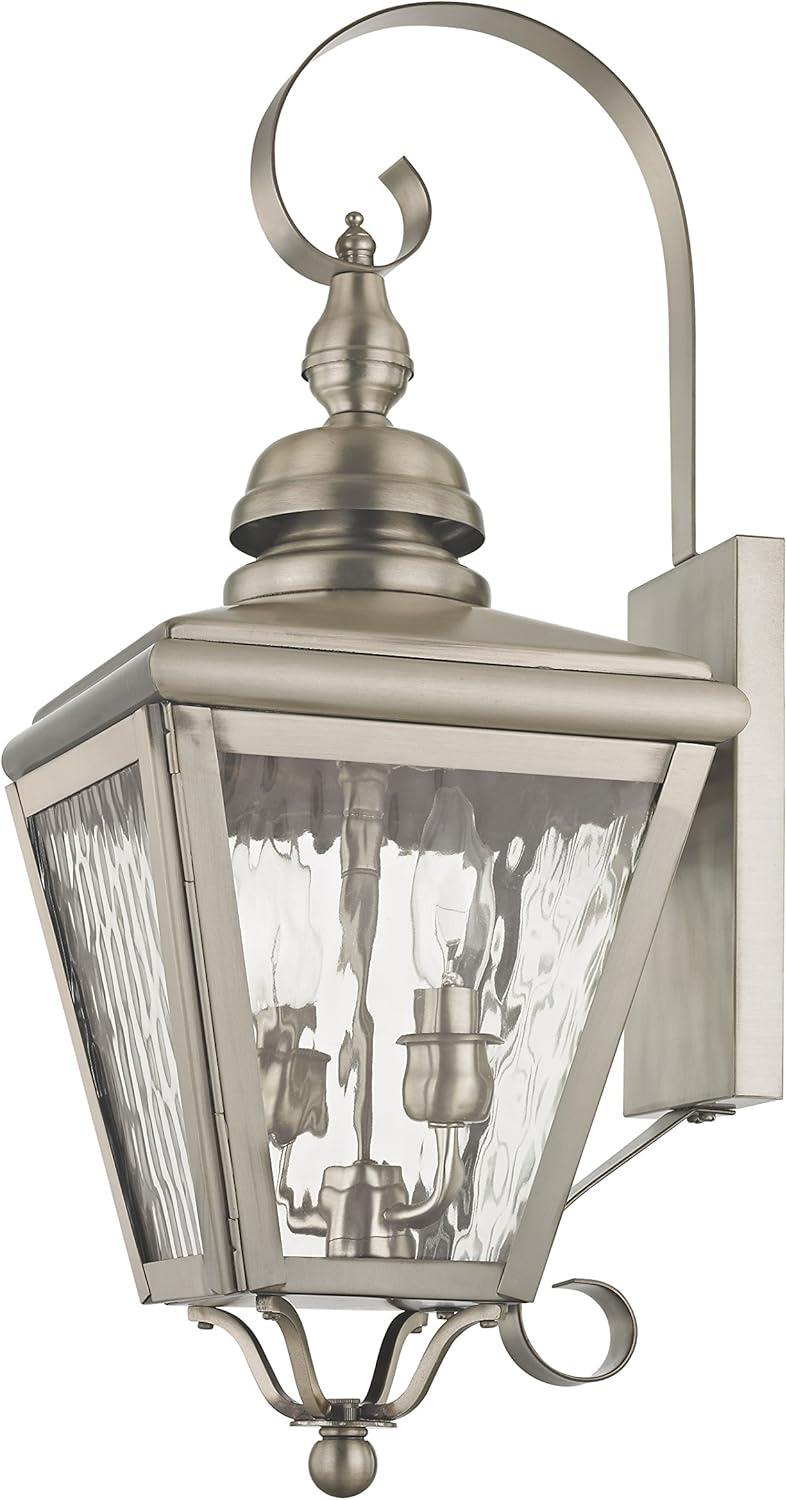 Brushed Nickel Outdoor Wall Lantern with Clear Glass