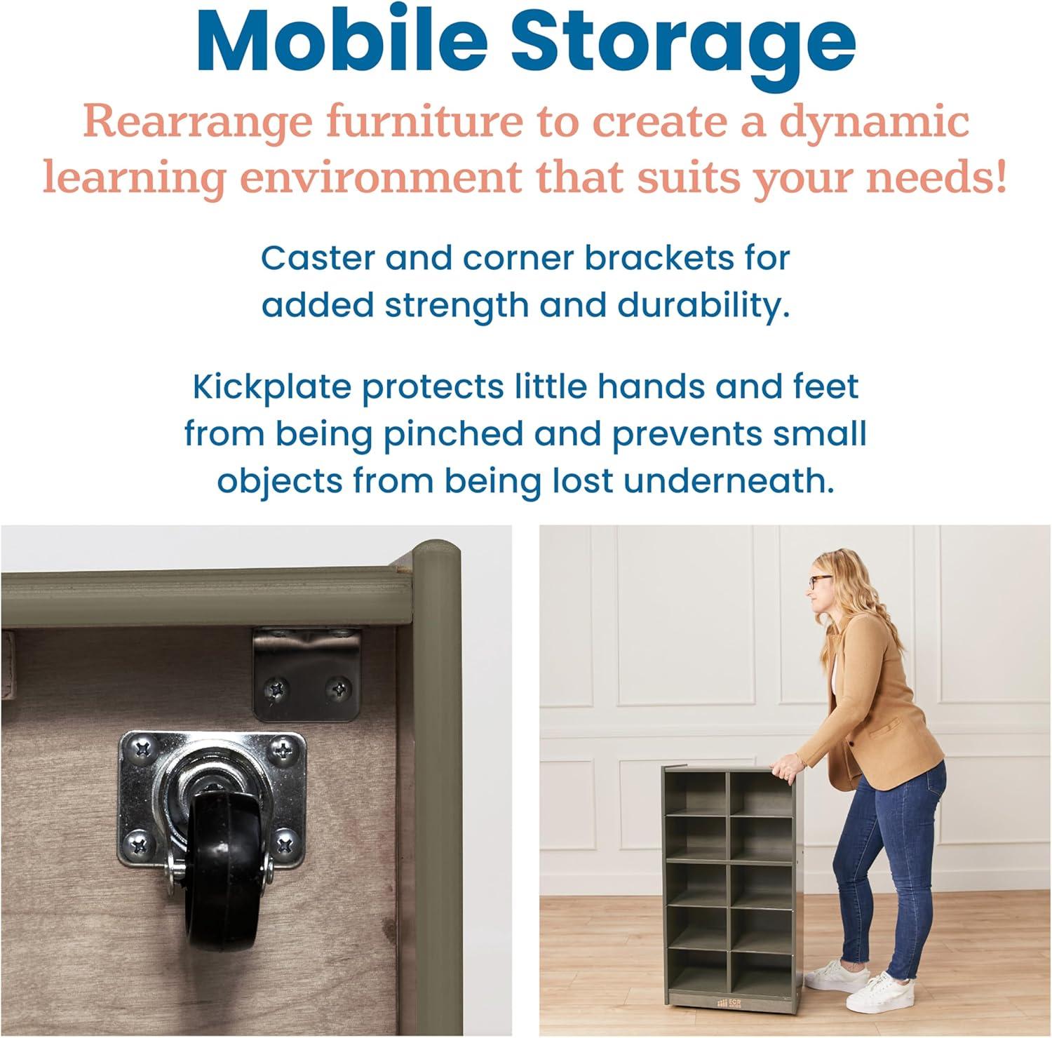 ECR4Kids 10 Cubby Mobile Tray Storage Cabinet, 5x2, Classroom Furniture
