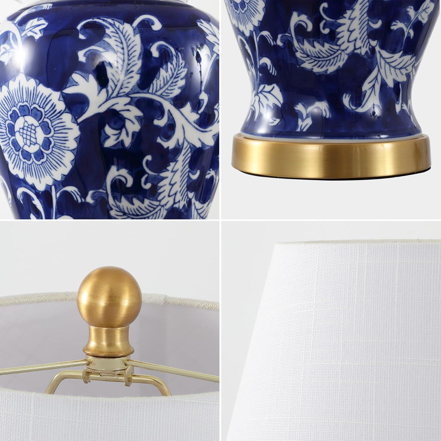 JONATHAN Y Penelope 22" French Country Cottage Ceramic/Iron Chinoiserie Ginger Jar LED Table Lamp, Navy/White