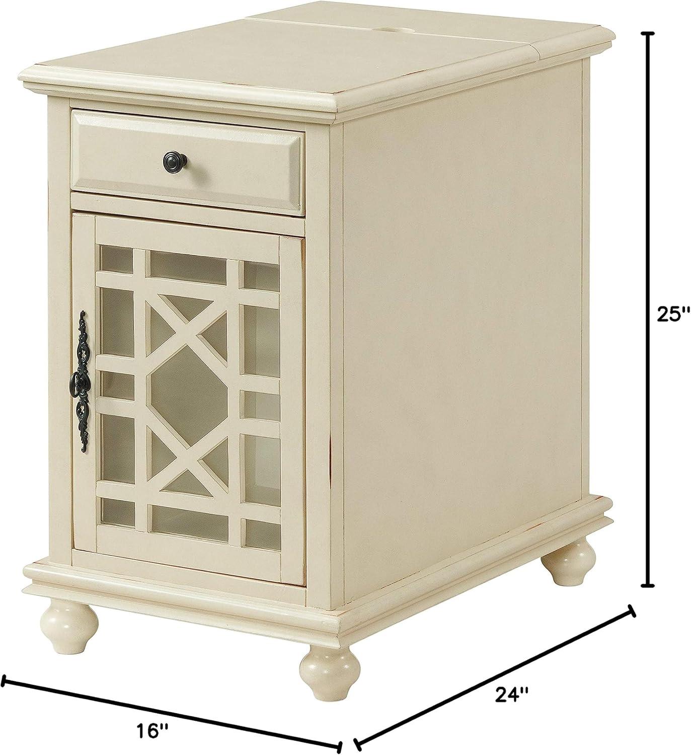 Chairside Table with 1 Drawer and 1 Trellis Door, Antique White- Saltoro Sherpi