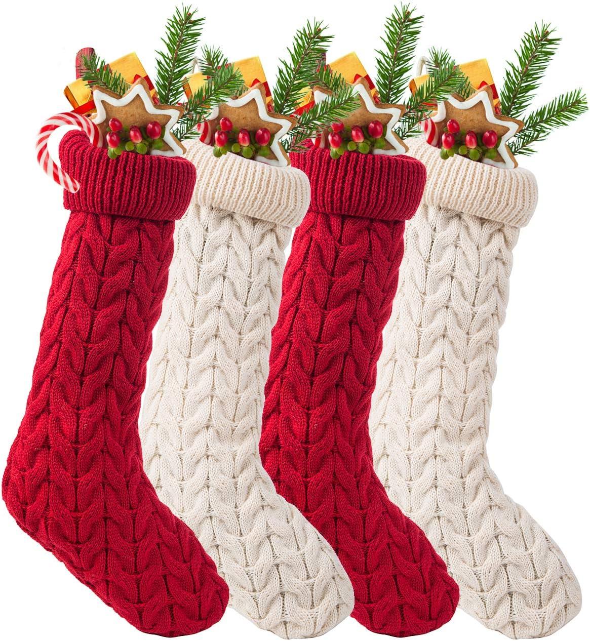 Bibana 4 Pack 18.5" Knitted Christmas Stocking Classic Large Stockings for Family Holiday Christmas Party Decorations