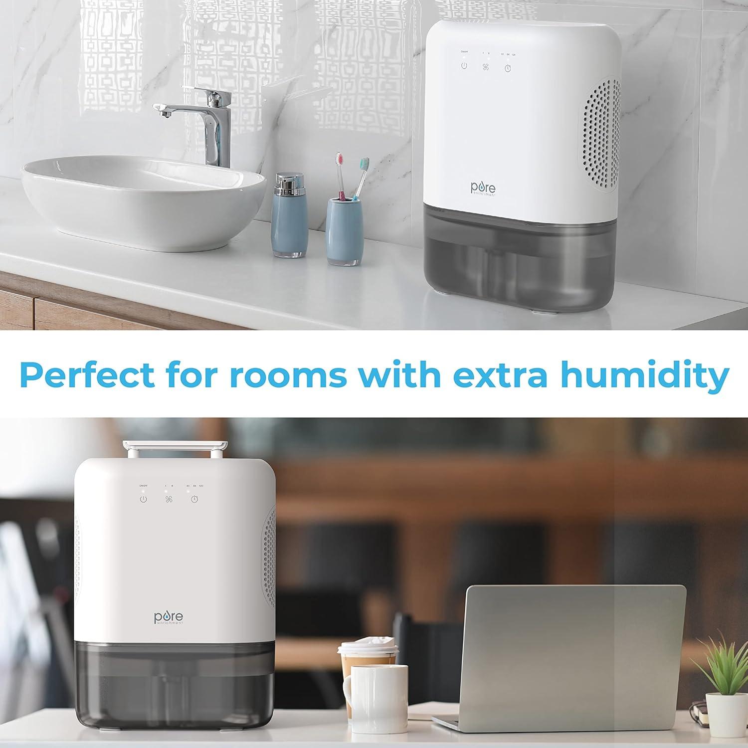 Pure Enrichment Pure Dry Elite Dehumidifier White: Small Room & Bathroom, 20 Oz/Day, Auto Shut-Off, 100-300 Sq. Ft.