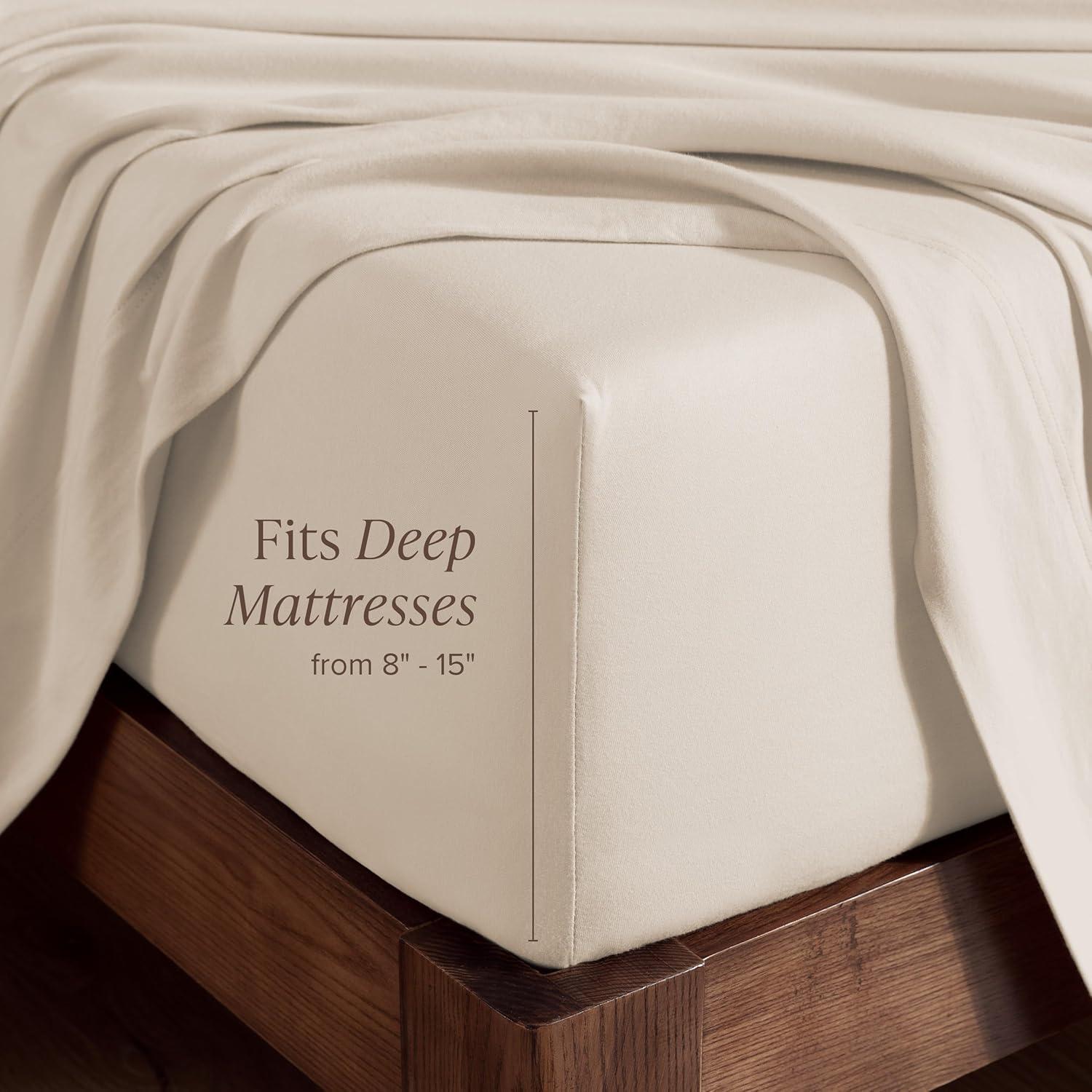 Twin XL Sand Organic Cotton Jersey Fitted Sheet by Bare Home