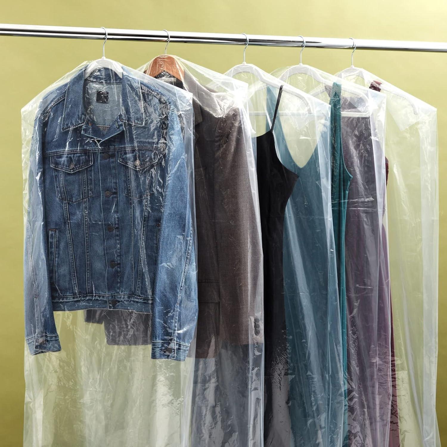 Juvale 50 Pack Long Plastic Garment Bags for Hanging Clothes, Clear Dry Cleaner Bag Covers for Gowns, Dresses, 21 x 72 In