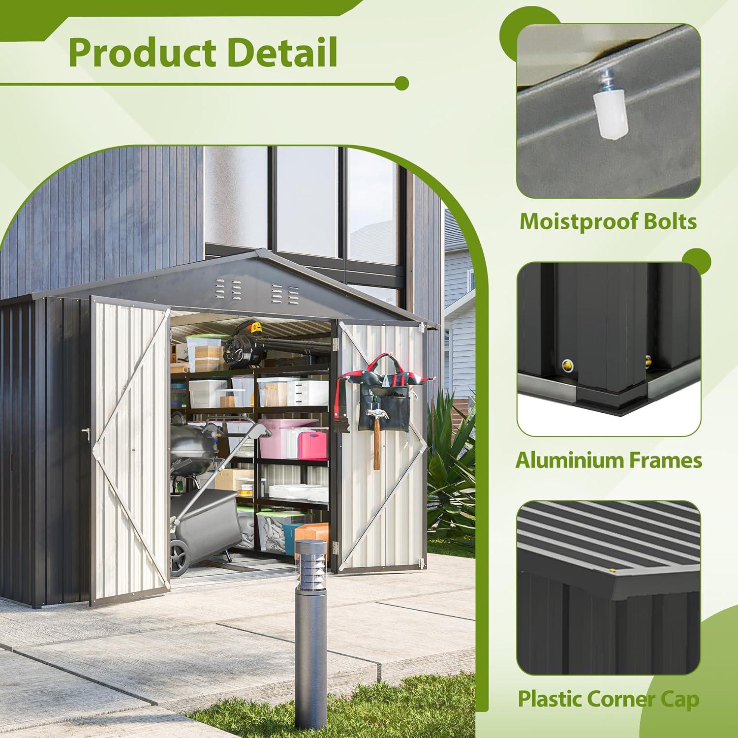 Wentygam 10X8 FT Outdoor Storage Shed, All Weather Metal Sheds With Lockable Doors, Tool Shed For Garden, Patio, Backyard, Lawn, Black