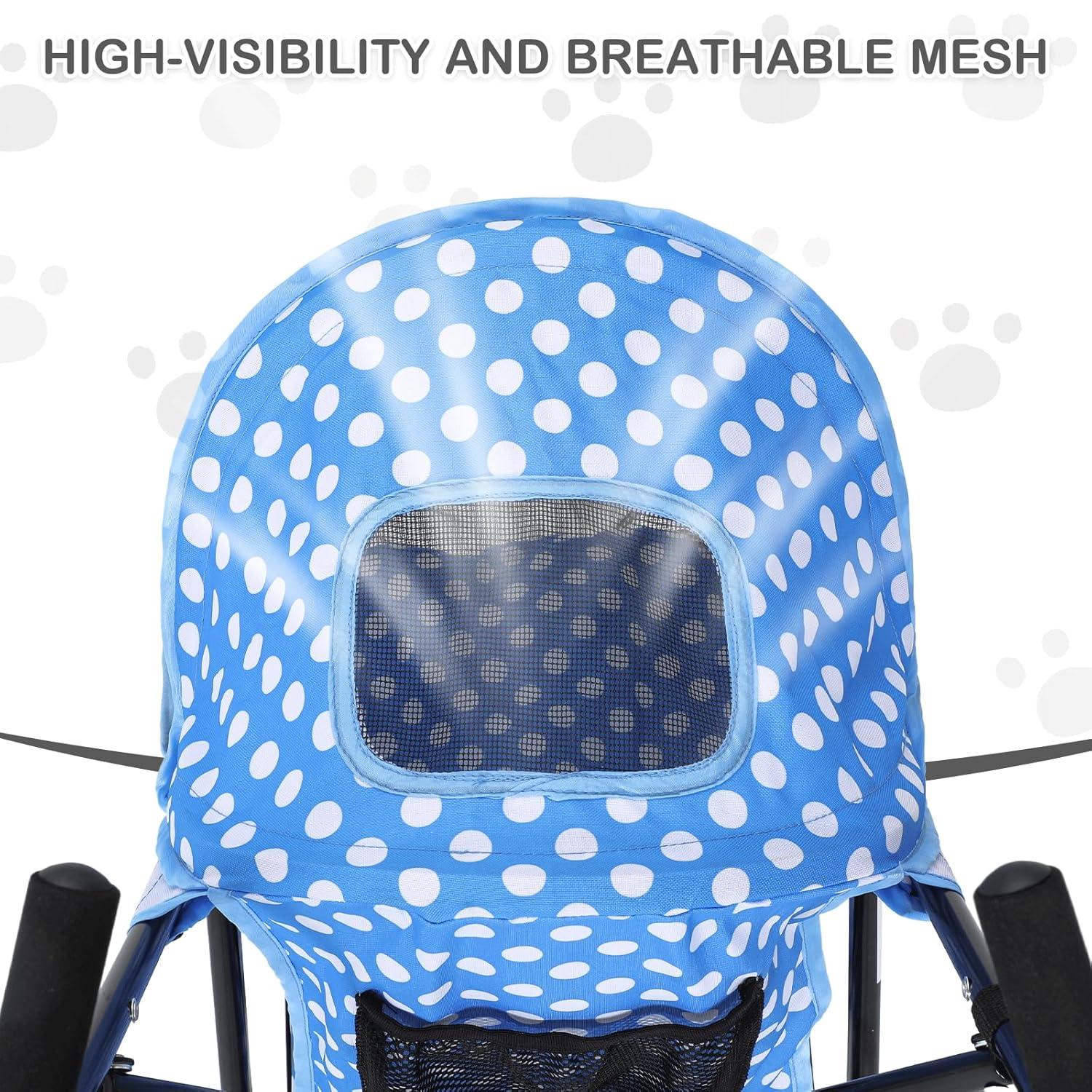 MoNiBloom 4 Wheel Foldable Lightweight Pet Trolley for Cats & Dogs, Sky Blue with White Polka Dots