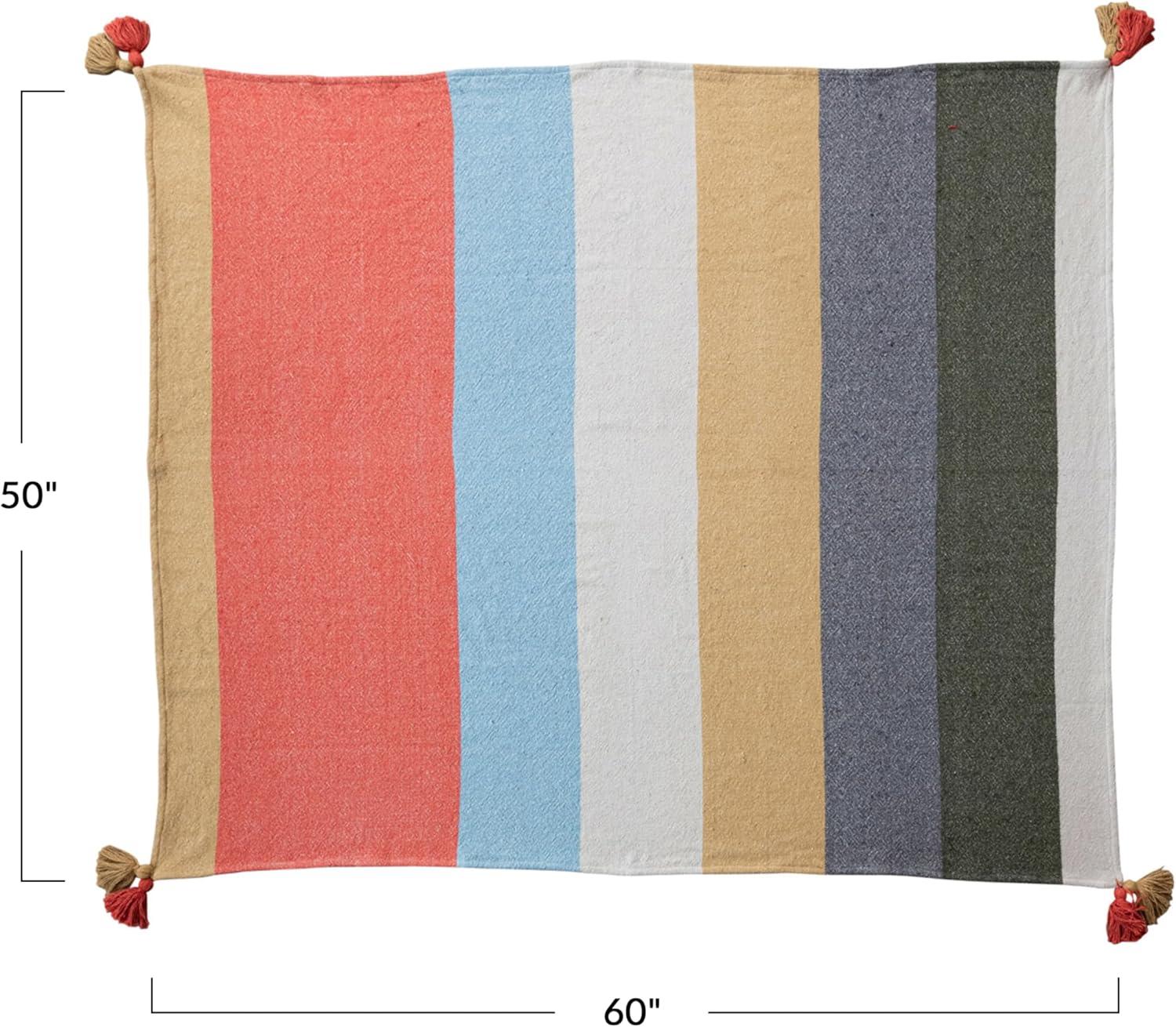 Creative Co-Op Woven Cotton Blend Throw with 8 Stripes and Tassels, Multicolor