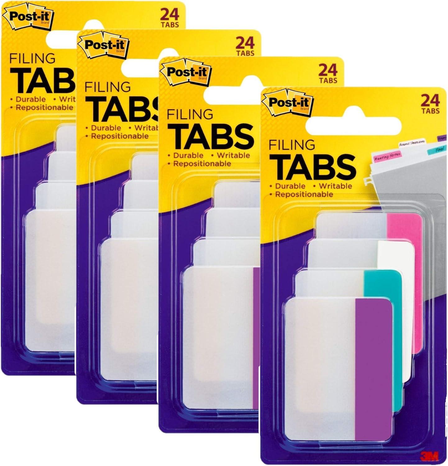 Post-it Tabs File Tabs, 2 x 1 1/2, Assorted Pastel, 24/Pack