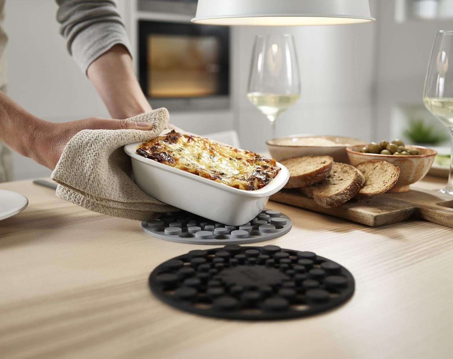 Gray Circular Silicone Trivet Set with Raised Dots