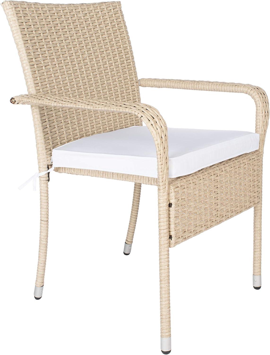 Laina Beige and White Wicker Bistro Set with Cushions