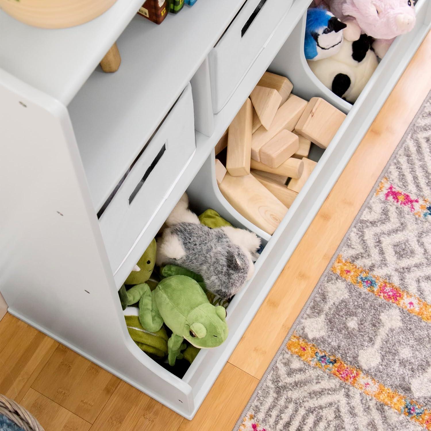 Gray Wooden Kids' Toy Storage Organizer with Cubby Bins