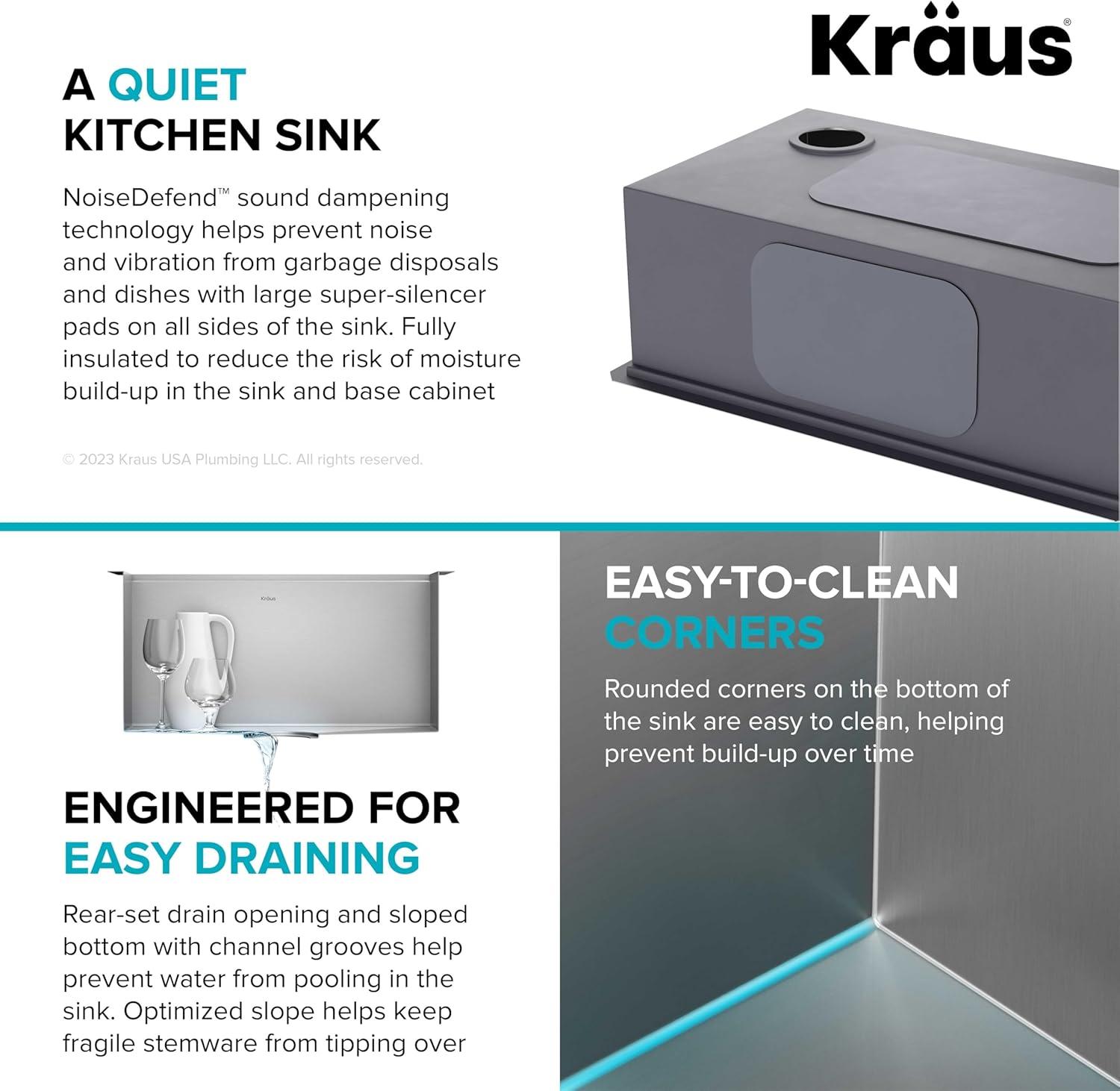 KRAUS Kore™ 21" L Undermount Workstation 16 Gauge Stainless Steel Single Bowl Kitchen Sink with Accessories