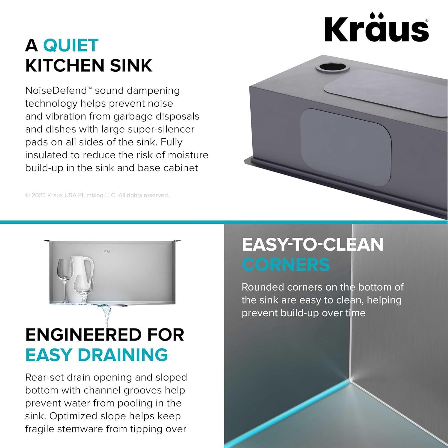 KRAUS Kore™ Workstation 17-inch L Undermount 16 Gauge Single Bowl Stainless Steel Bar Kitchen Sink