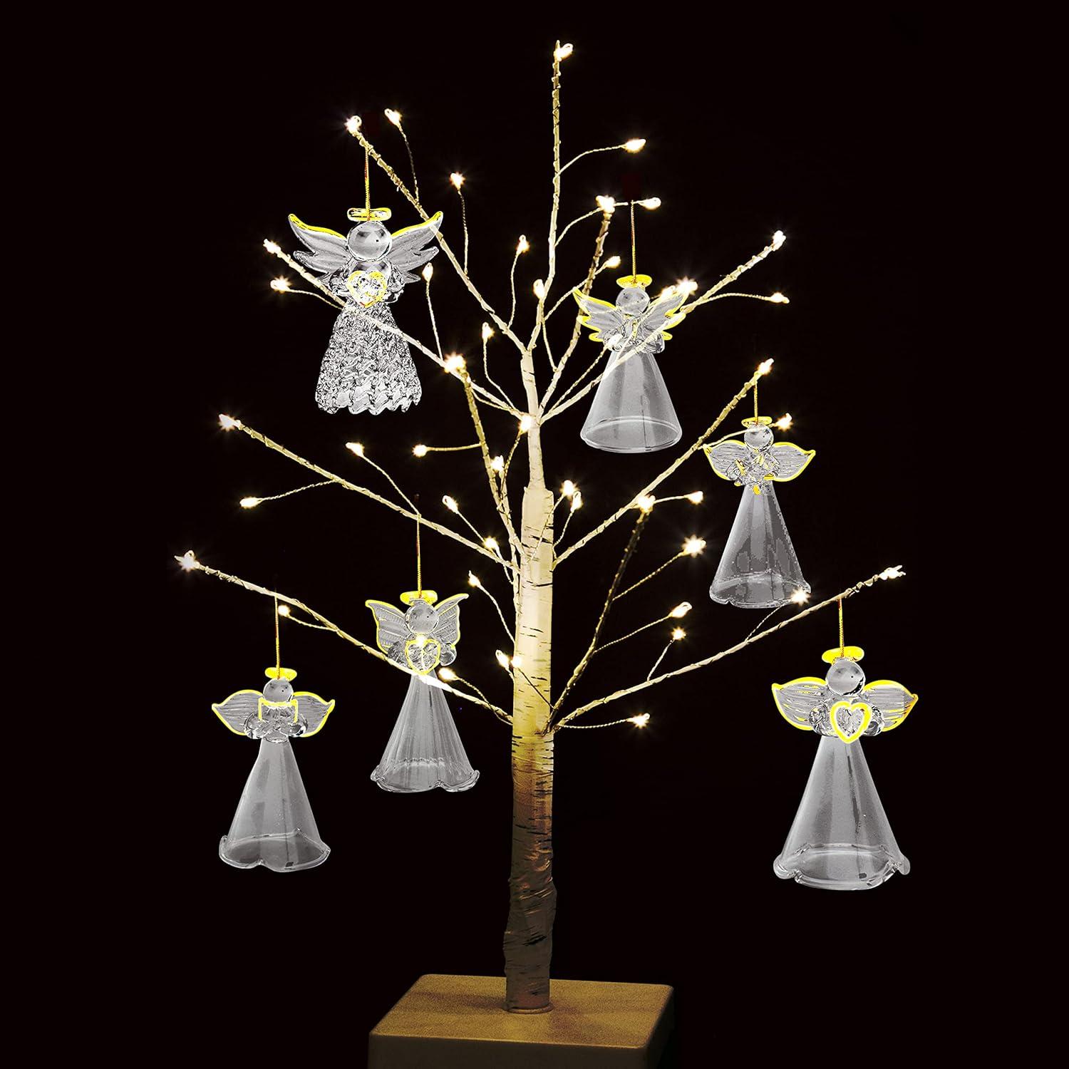 Set of 12 Clear Glass Angel Christmas Ornaments with Gold Accents