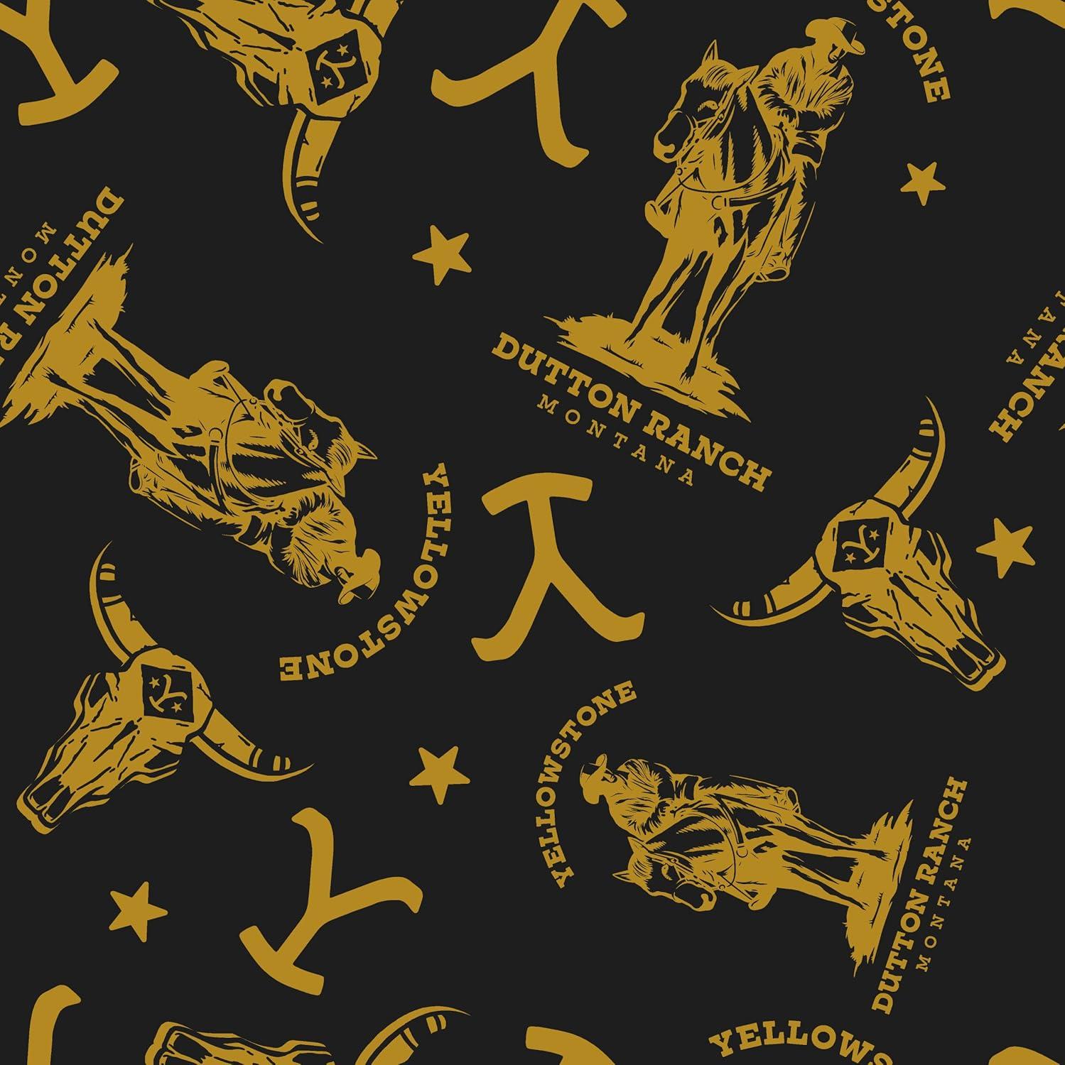 Yellowstone Dutton Ranch & Logo AOP Men's Black Wash Sleep Pajama Pants-XL