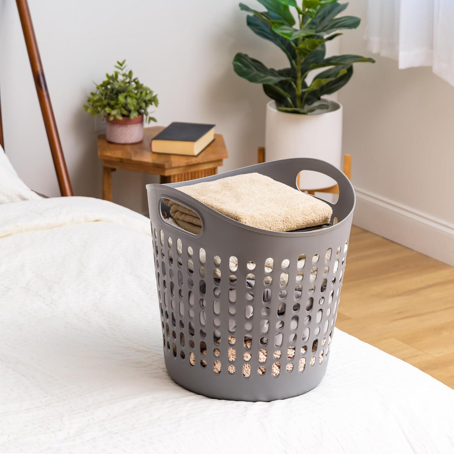 IRIS 3Pack Laundry Basket 40L Durable and Flexible, Portable Round Bin, 1.15 Bushel Hamper for Storage with Ventilation Holes for Closet Dorm, Gray