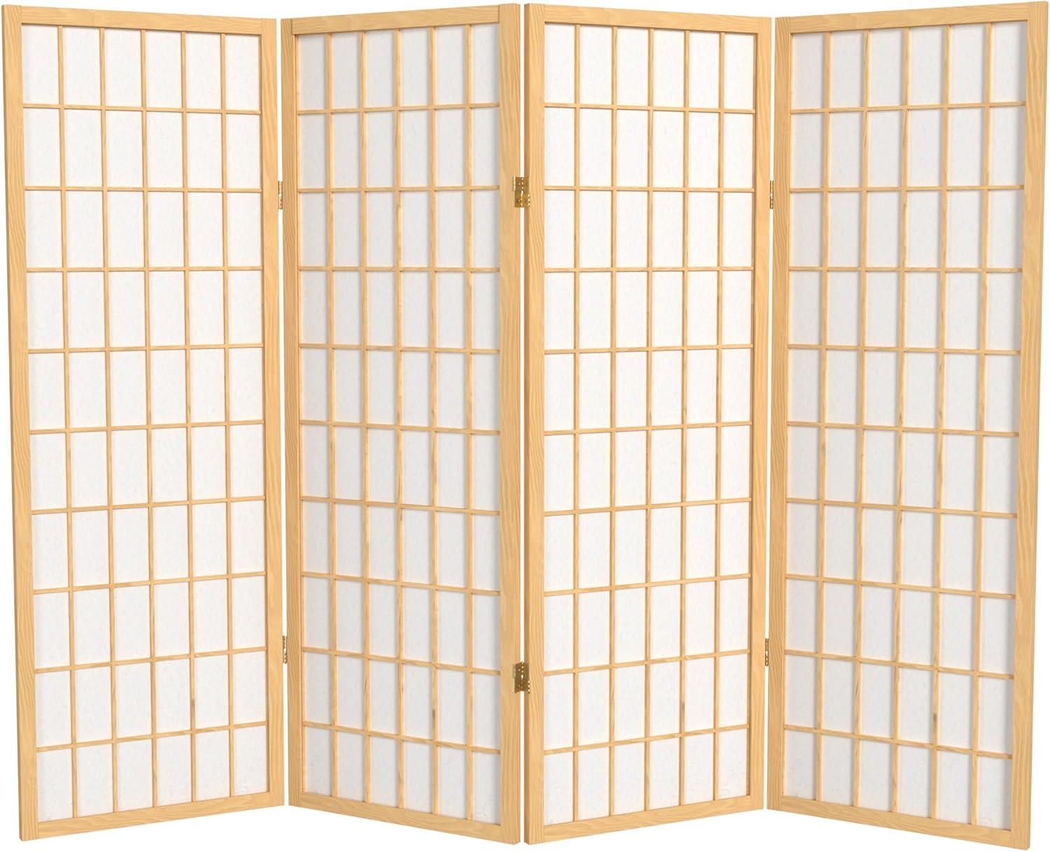 4 ft. Tall Window Pane Shoji Screen - Natural (4 Panels)