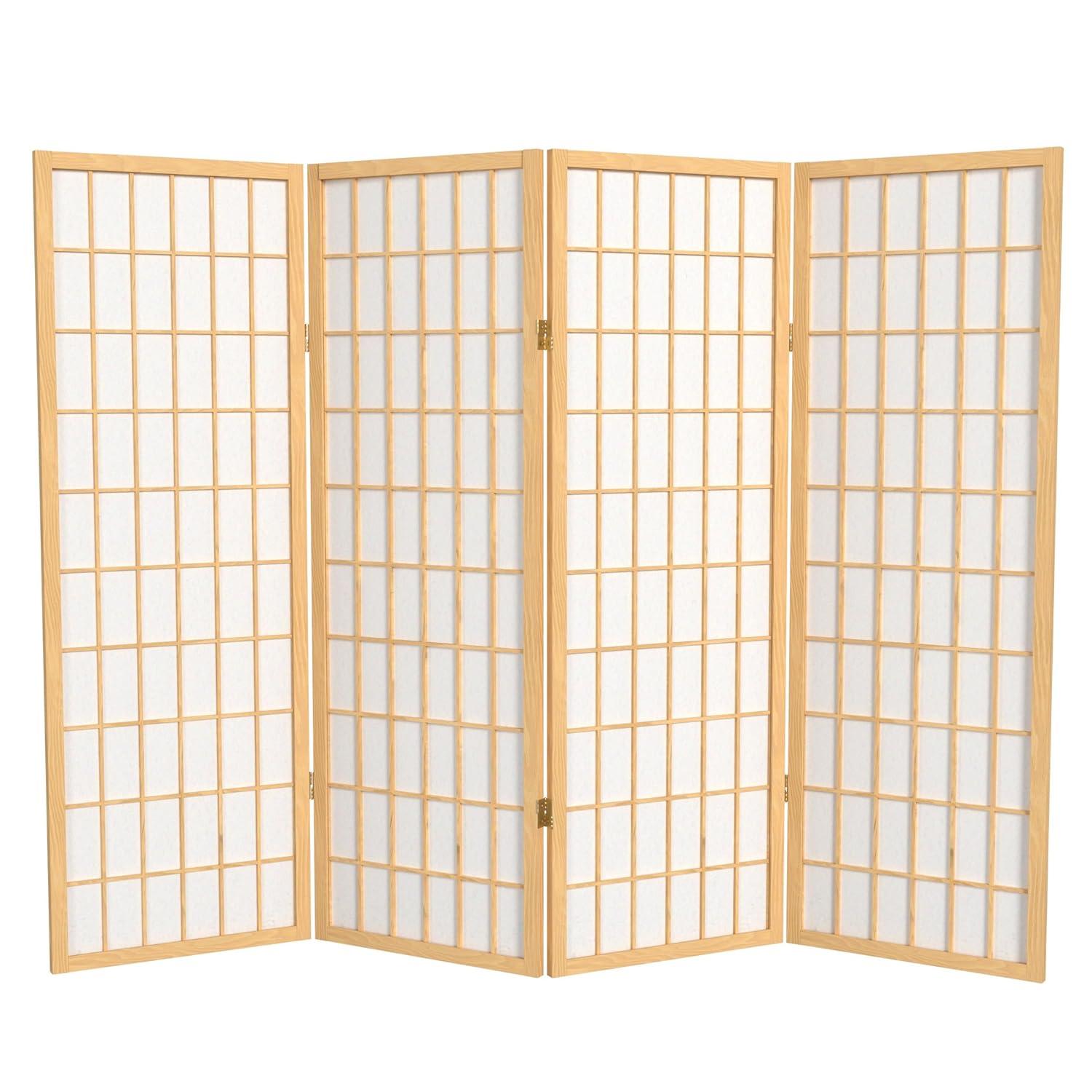 4 ft. Tall Window Pane Shoji Screen - Natural (4 Panels)