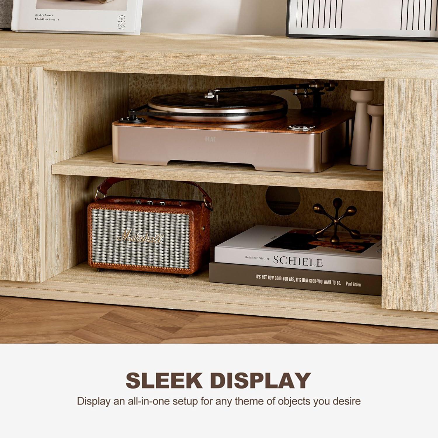 BELLEZE 70" TV Stand for TVs up to 75", Media Entertainment Center Console Table w/ Oversize Drawers & 2-Tier Open Shelves, Wood Storage Cabinet for Living Room, 15"D x 70"W x 16"H-Mint(White Lotus)