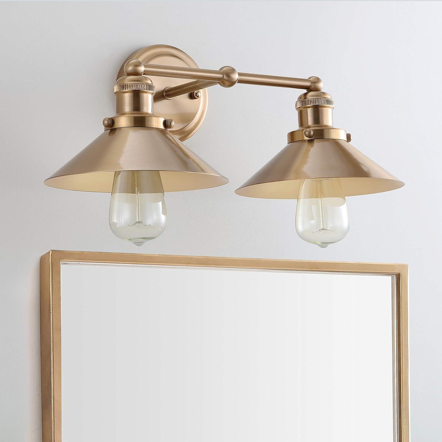 JONATHAN Y July 17.5" 2-Light Industrial Farmhouse Metal Vanity Light, Brass Gold