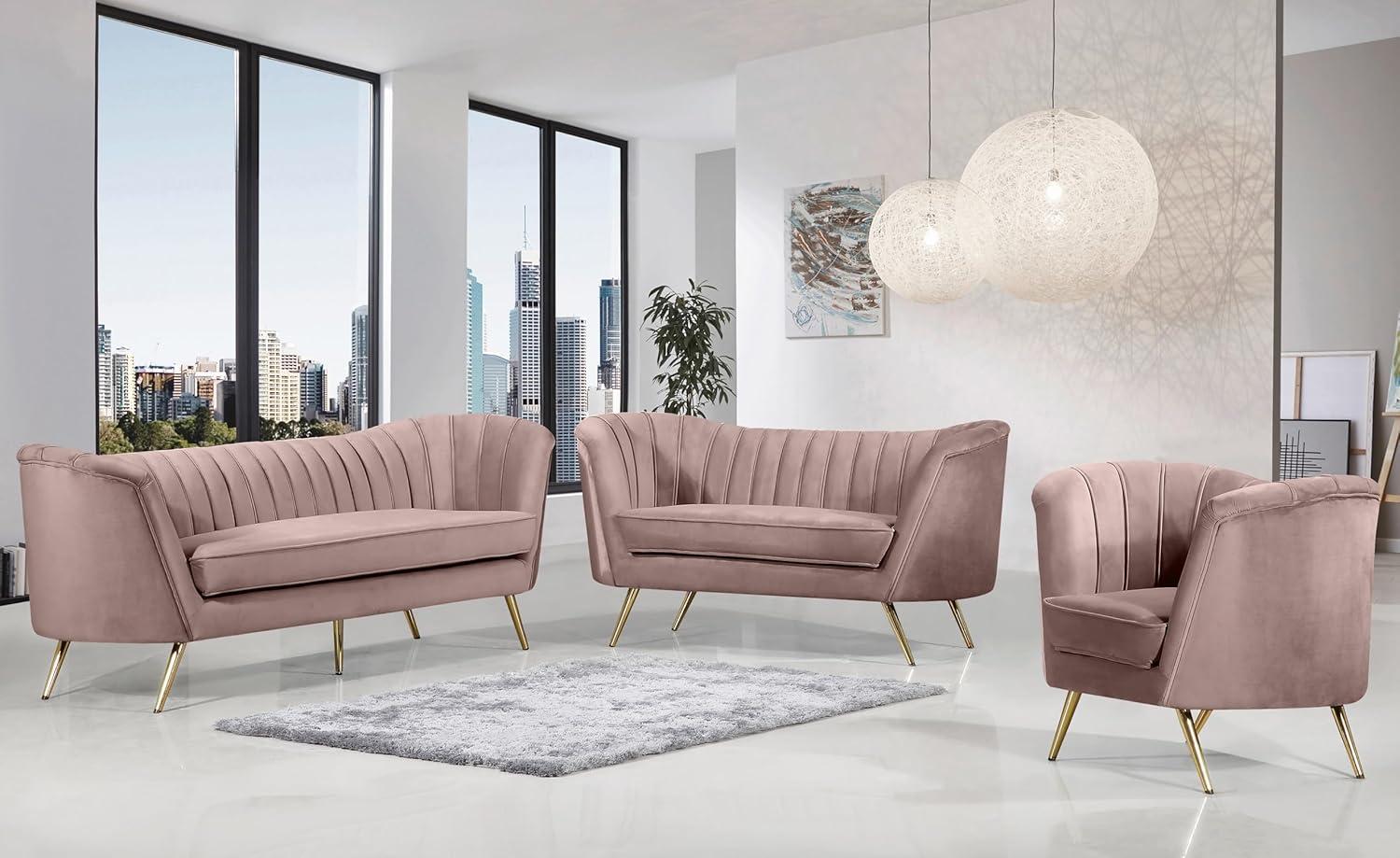 Meridian Furniture Margo Pink Velvet Loveseat