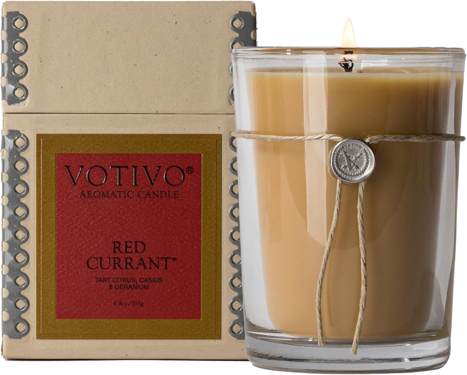 Votivo Red Currant 6.8 oz Aromatic Candle | Soy Wax Blend | Luxury Glass Jar Scented Candle & Box | Candles for Home Scented | Long Burning & Highly Scented