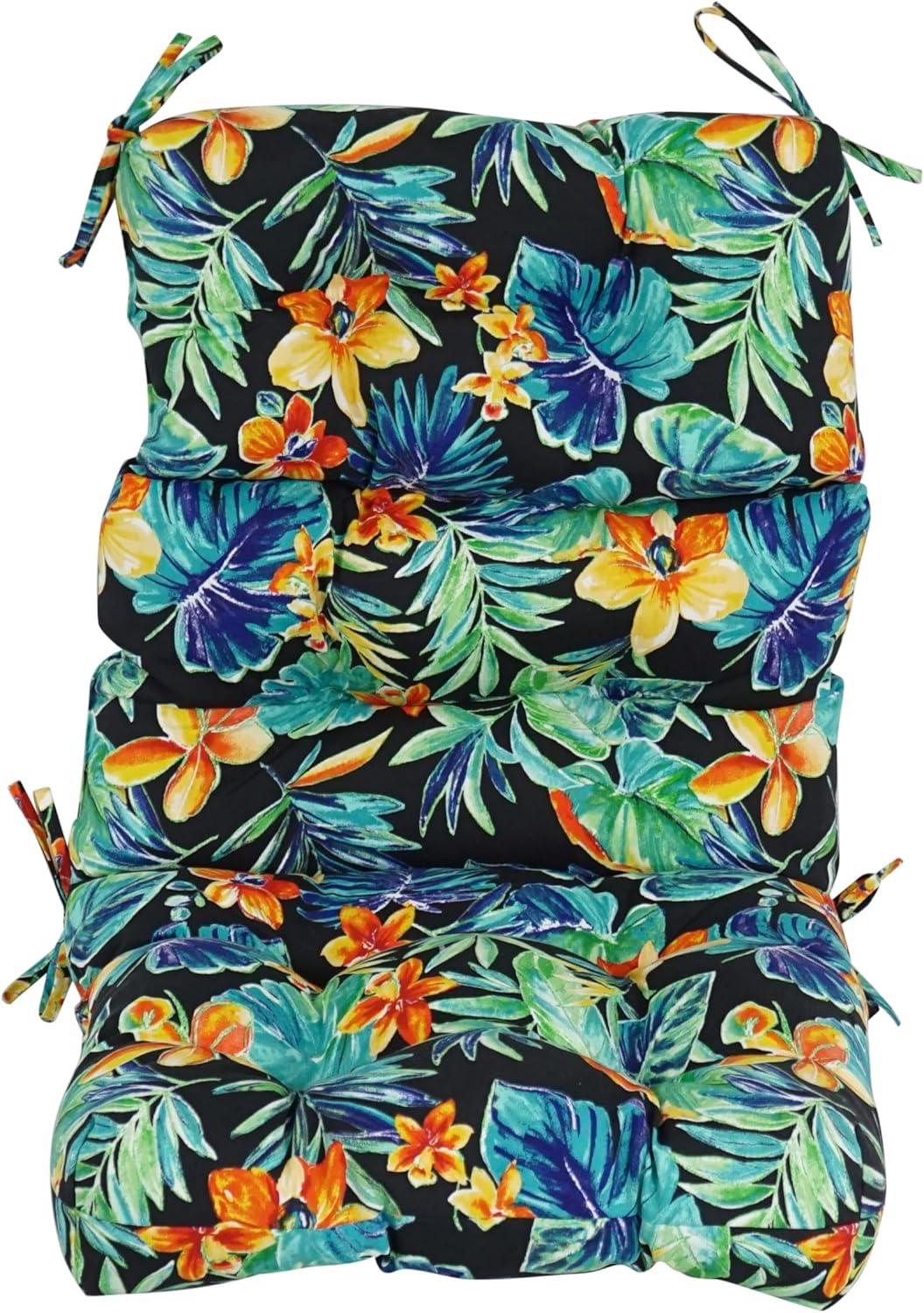 Black Floral Polyester Outdoor Chair Cushion, 20" x 42"